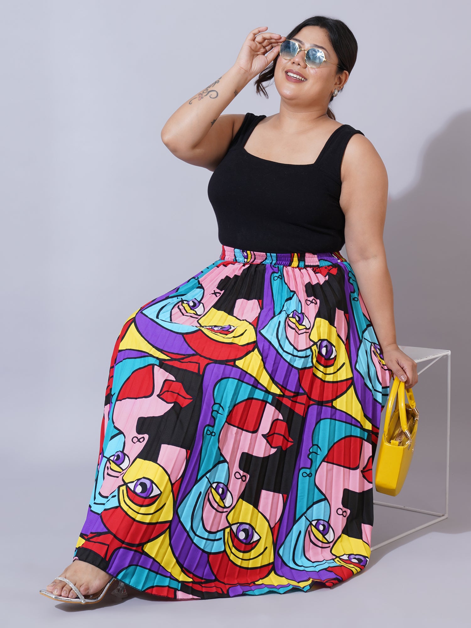 Women Plus Size Printed Flared Maxi Skirts