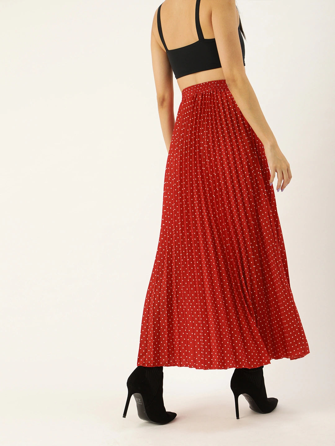 Women Red & White Printed Pleat Flared Skirt