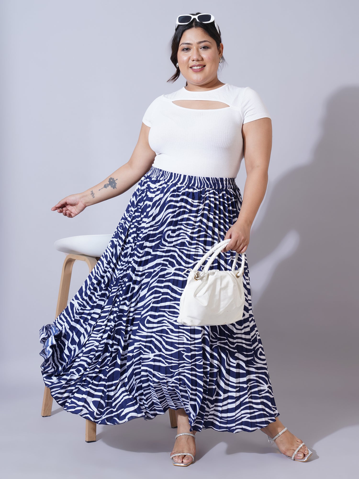 Women Plus Size Printed Flare Maxi Skirt