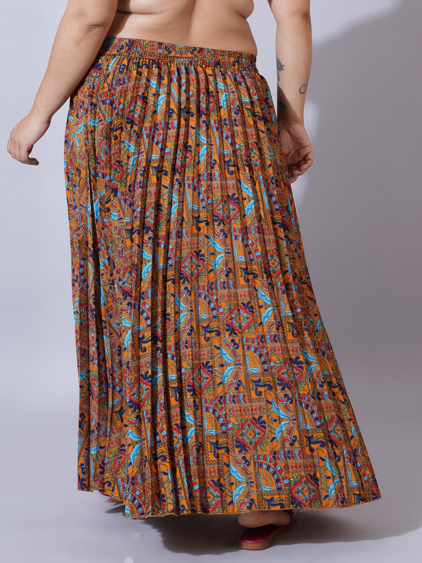 Women Plus Size Printed Pleated A-Line Maxi Skirt