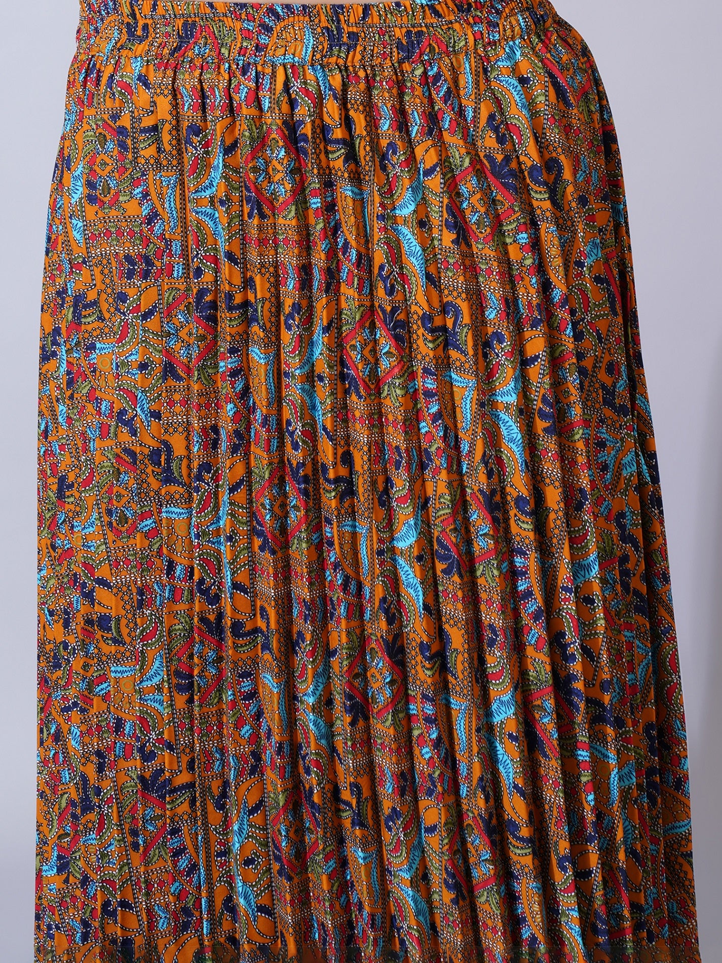 Women Plus Size Printed Pleated A-Line Maxi Skirt