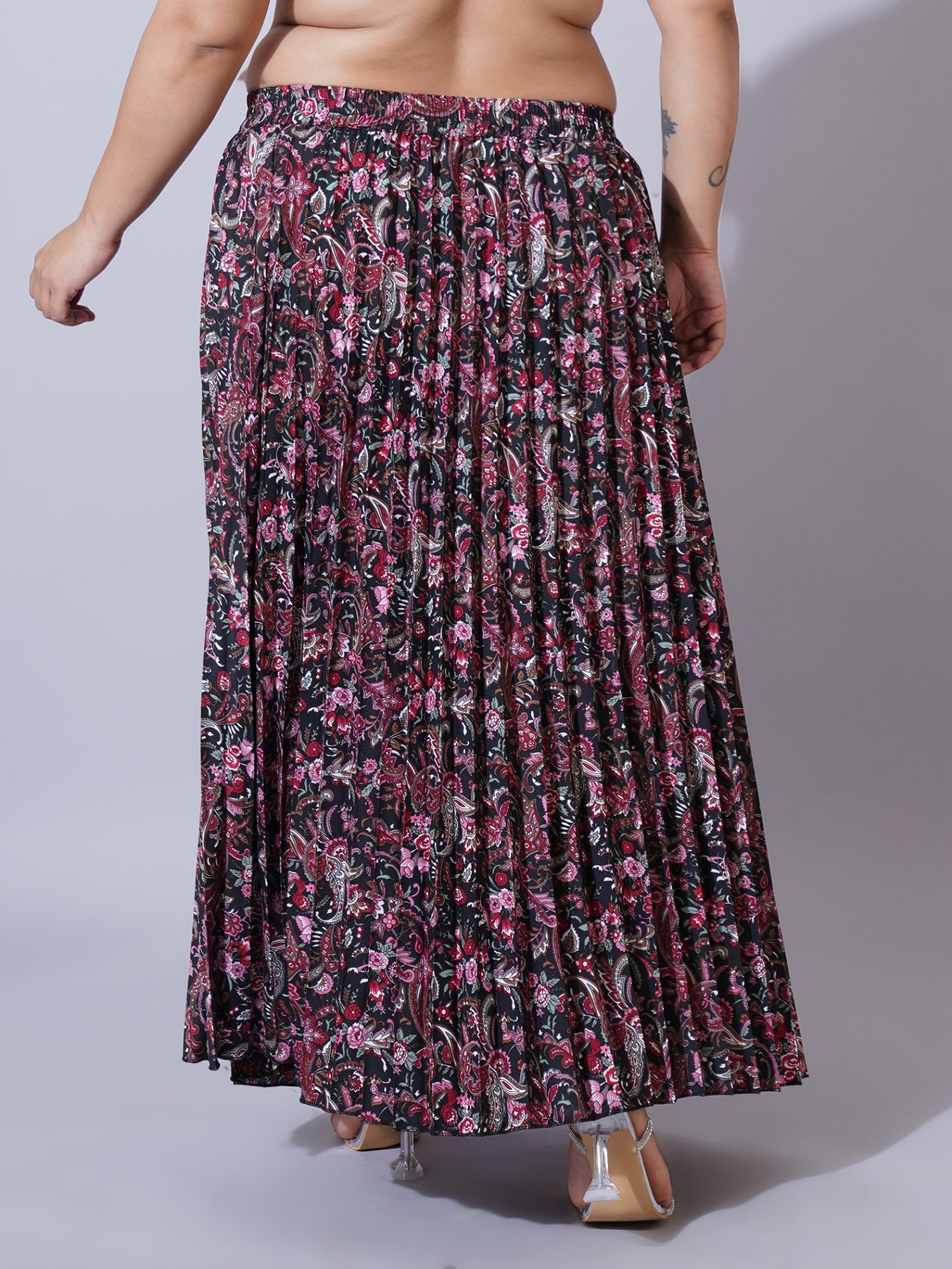 Women Plus Size Floral Printed Flared Maxi Skirts