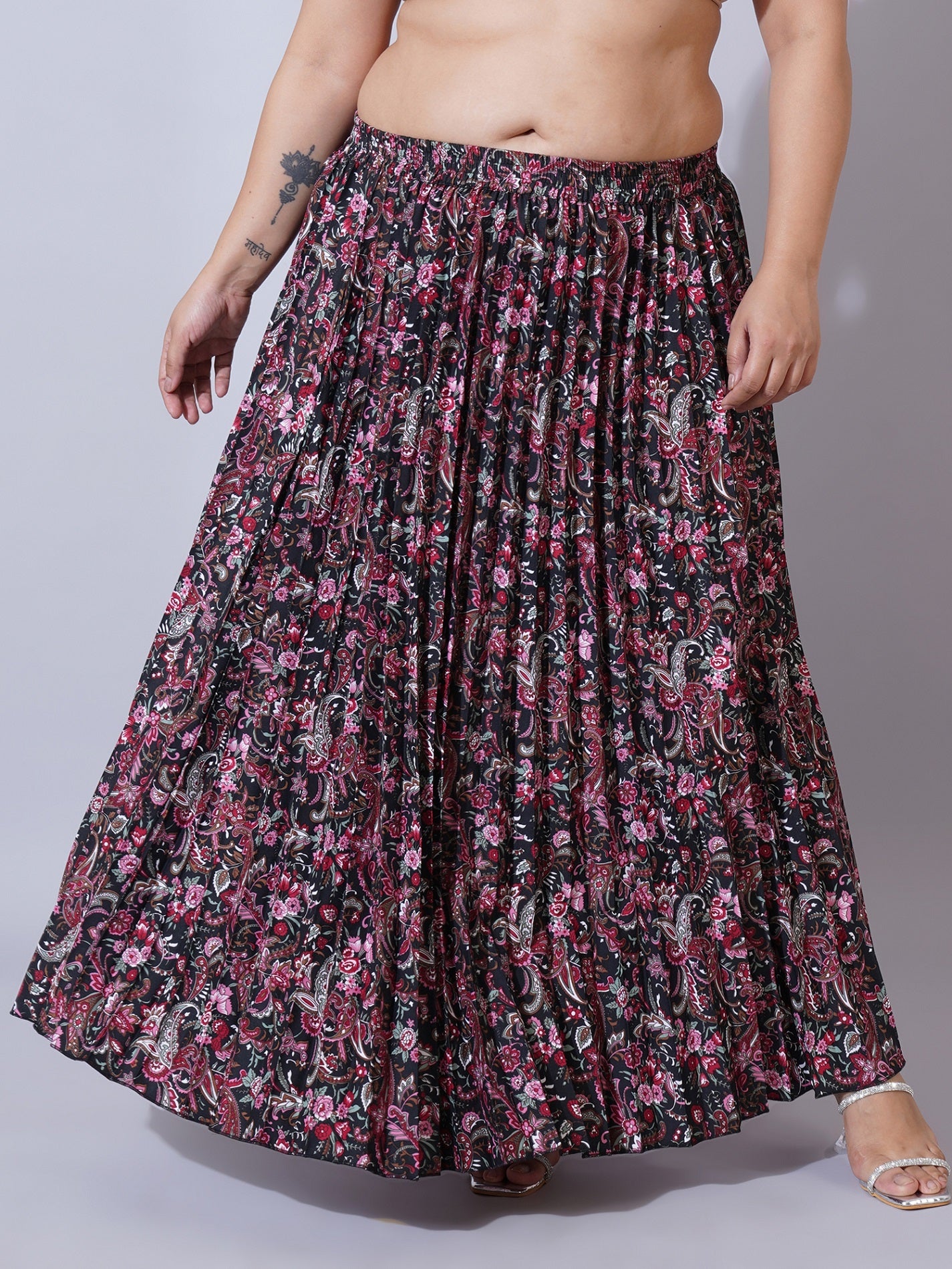 Women Plus Size Floral Printed Flared Maxi Skirts