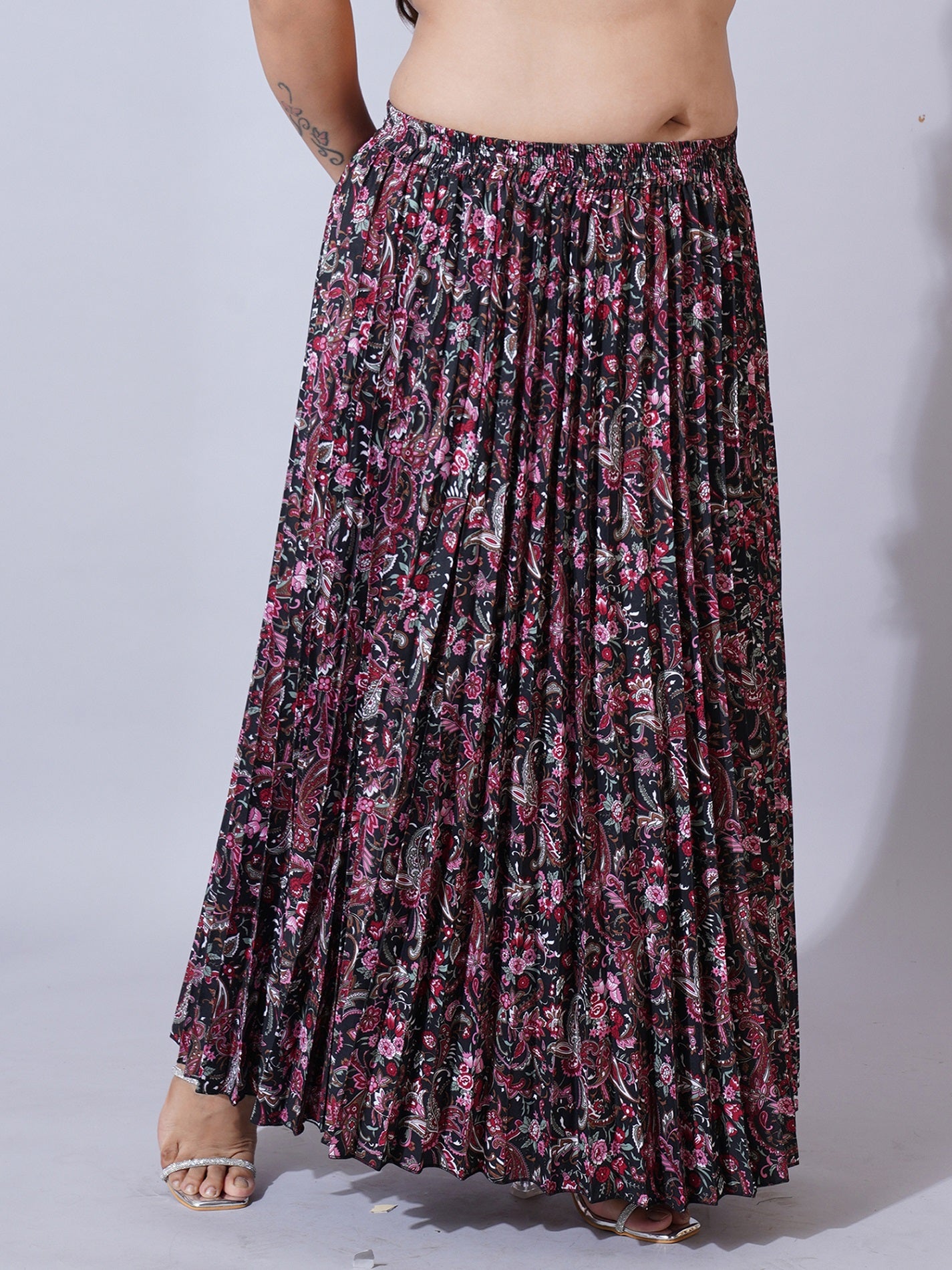 Women Plus Size Floral Printed Flared Maxi Skirts