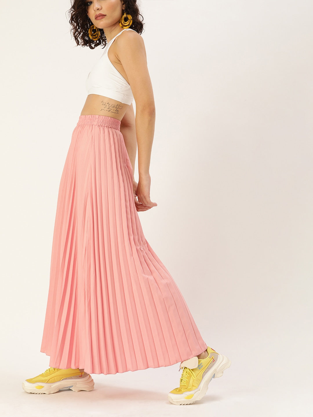 Women Peach-Coloured Pleated Flared Skirt