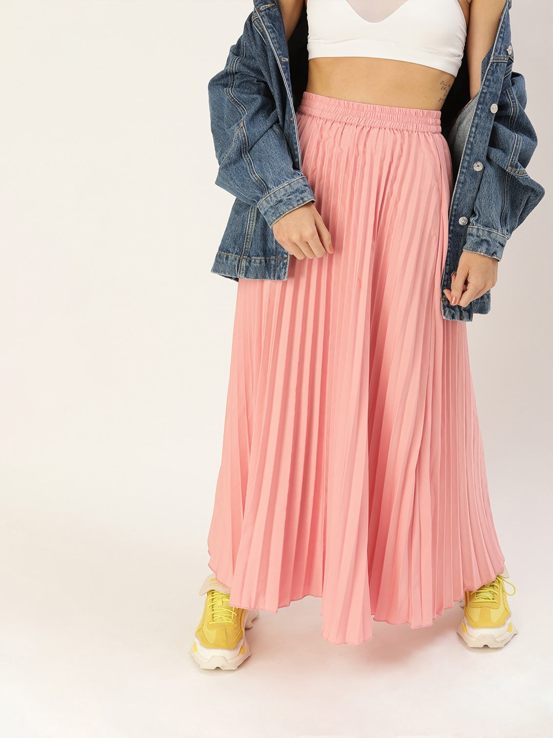 Women Peach-Coloured Pleated Flared Skirt