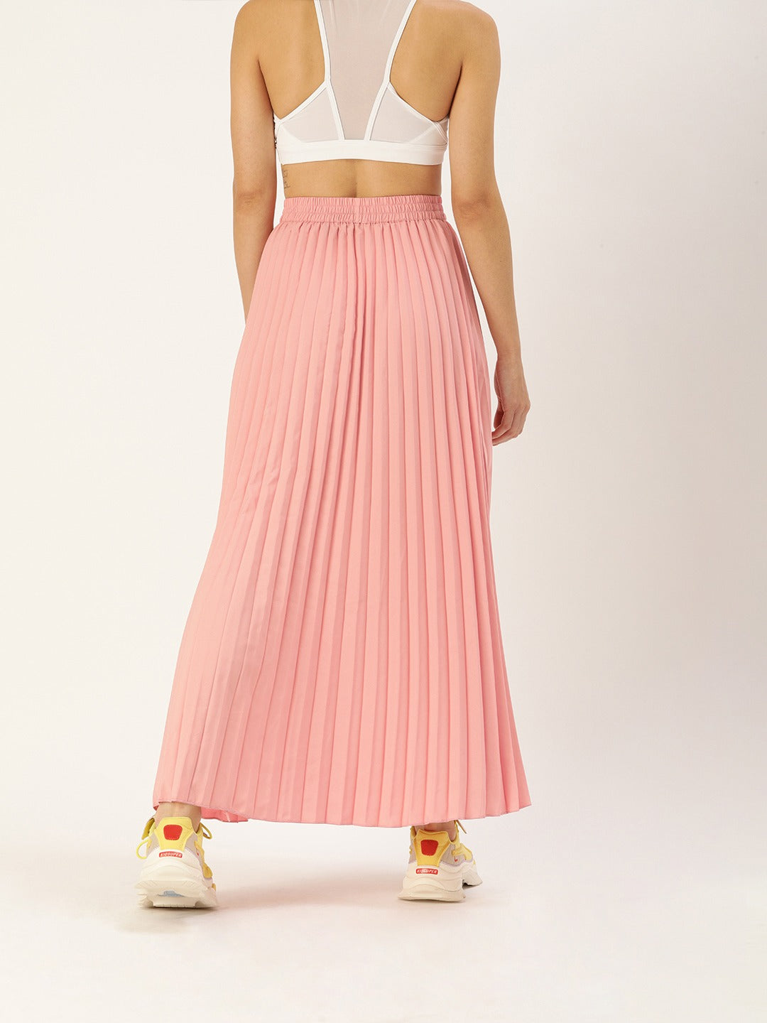 Women Peach-Coloured Pleated Flared Skirt