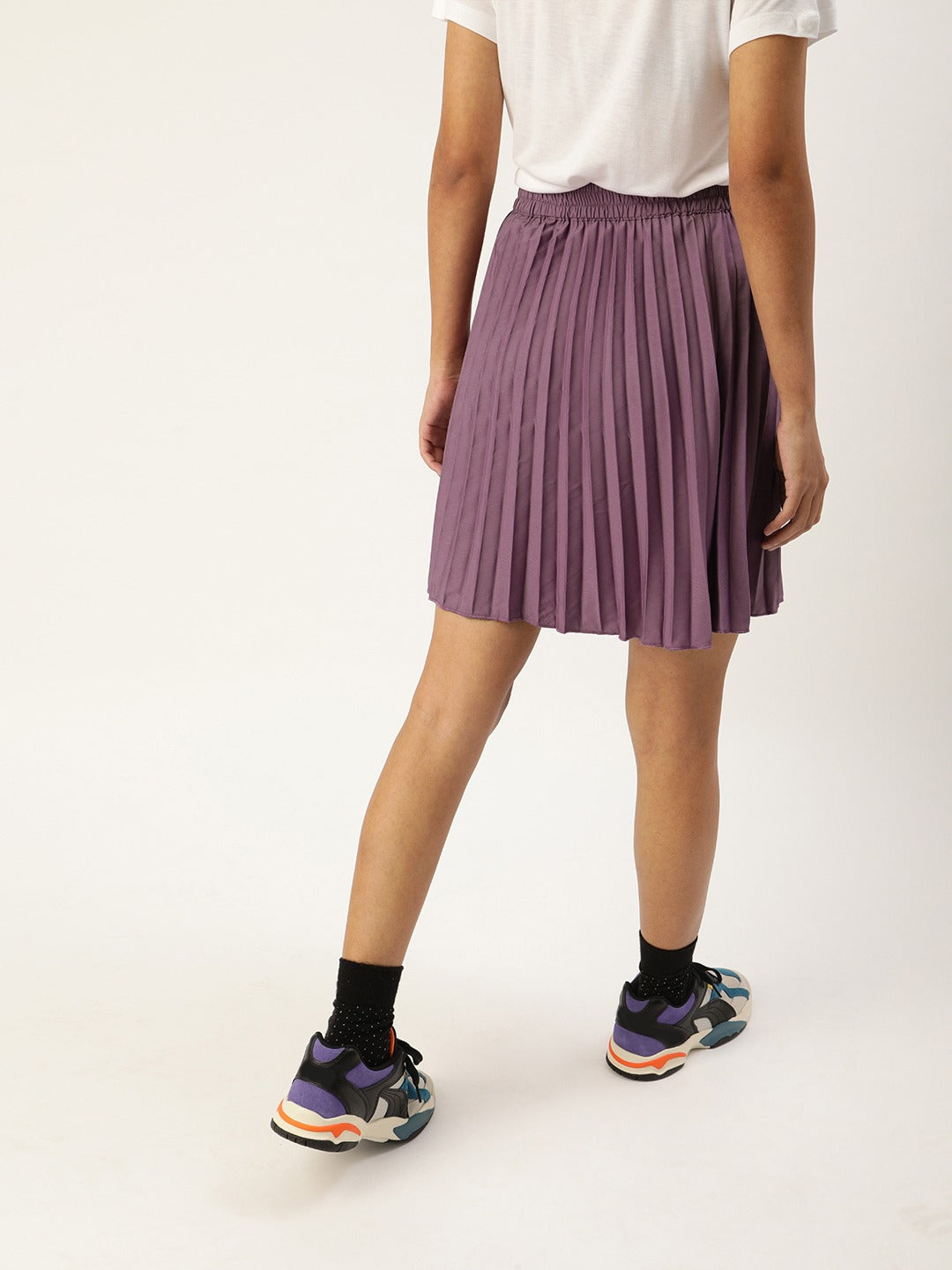 Women Purple Solid Accordion Pleated Mini Flared Skirt
