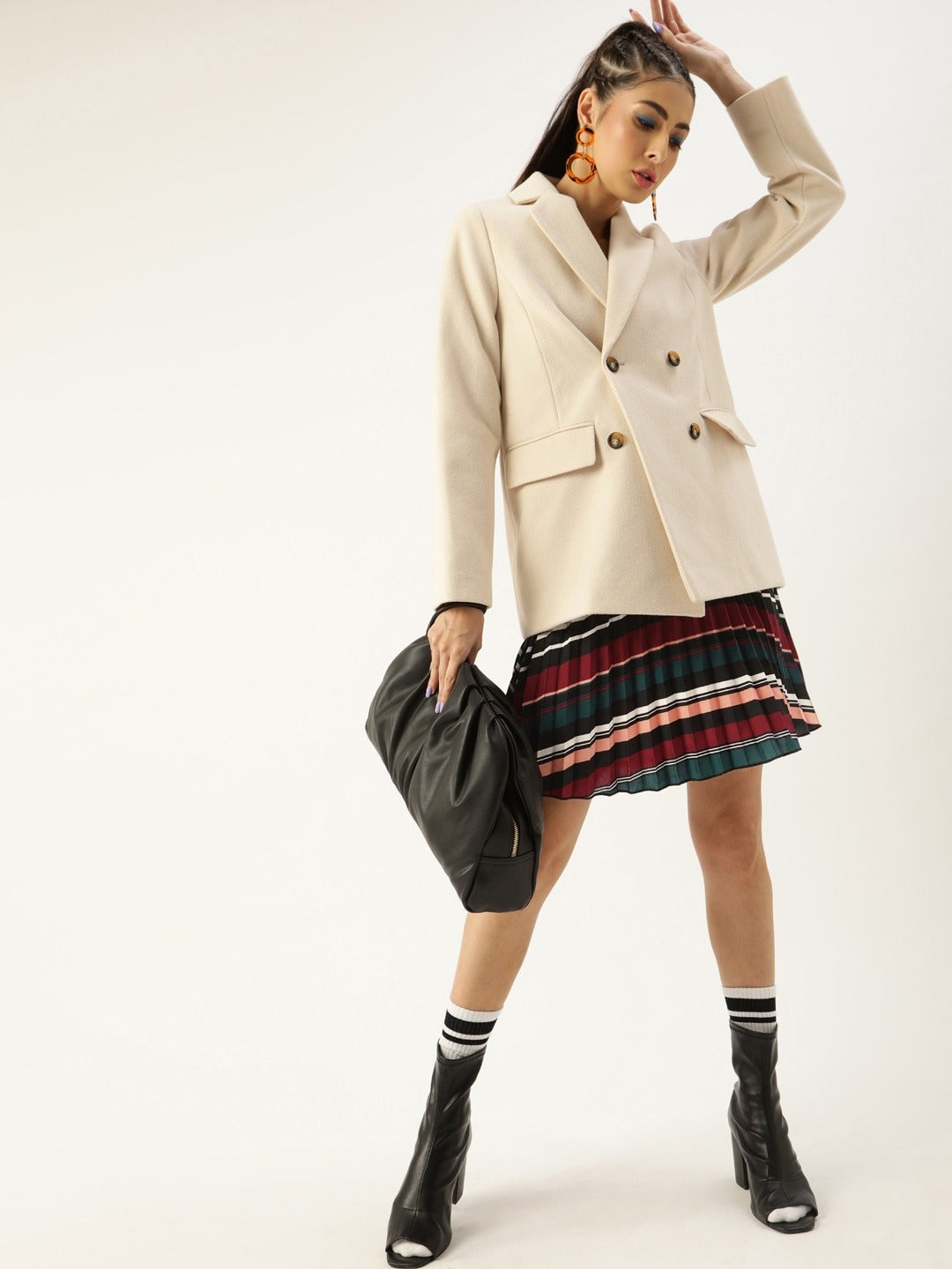 Women Multicoloured Striped Pleat Flared Skirt