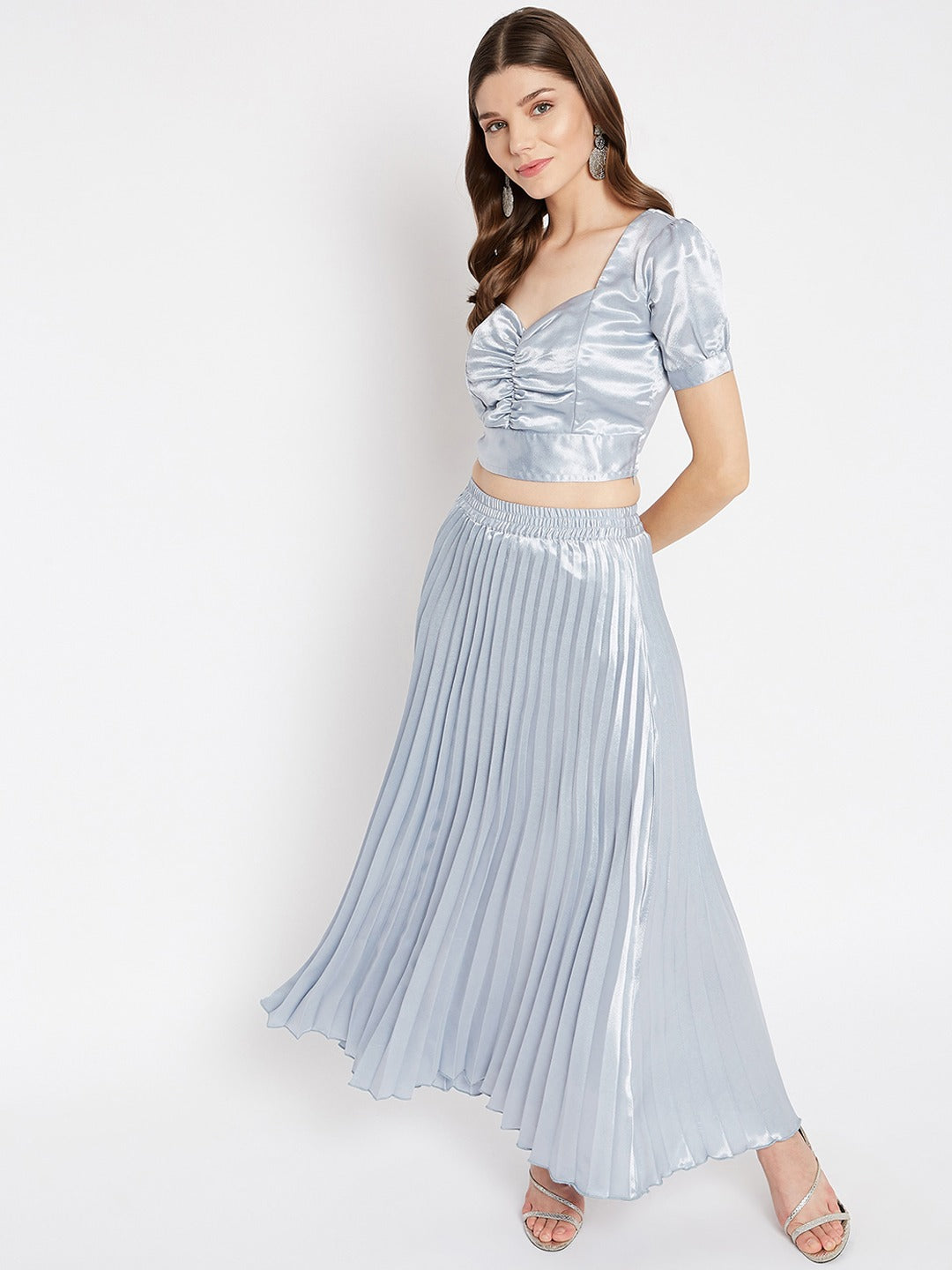 Woman Grey Accordian Pleated Skrit