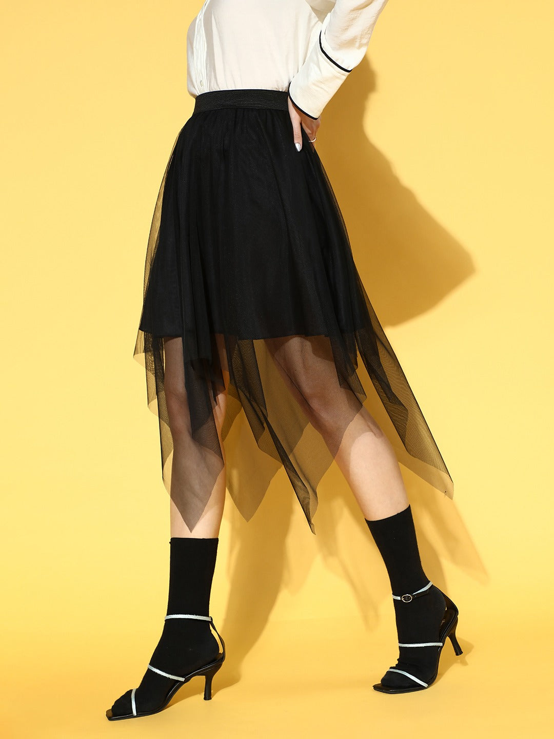 Women Stylish Black Solid Asymmetric Skirt
