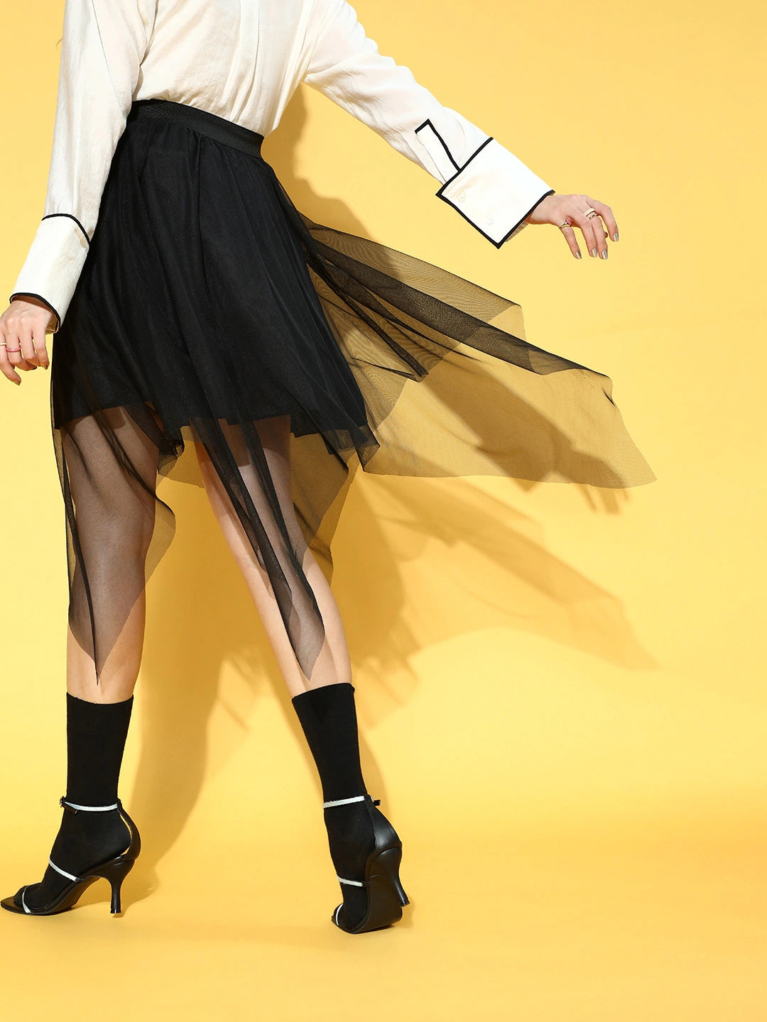 Women Stylish Black Solid Asymmetric Skirt