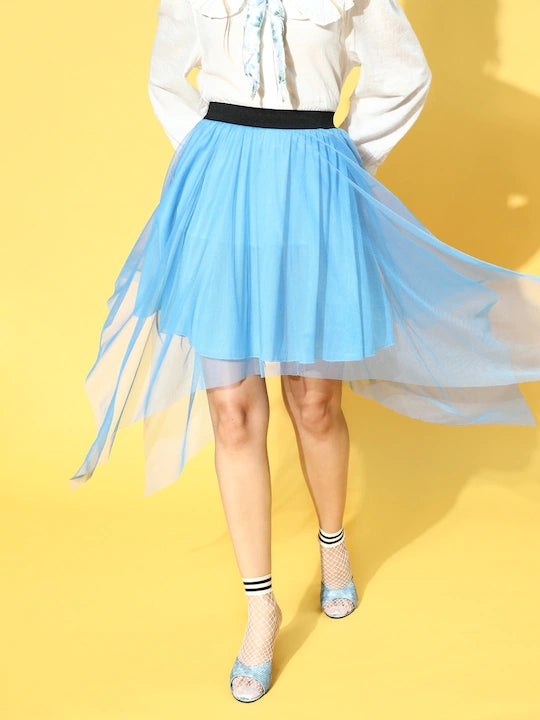 Women Stunning Blue Solid Asymmetric Skirt