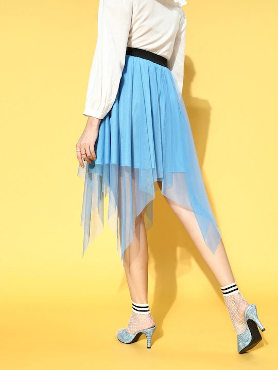 Women Stunning Blue Solid Asymmetric Skirt