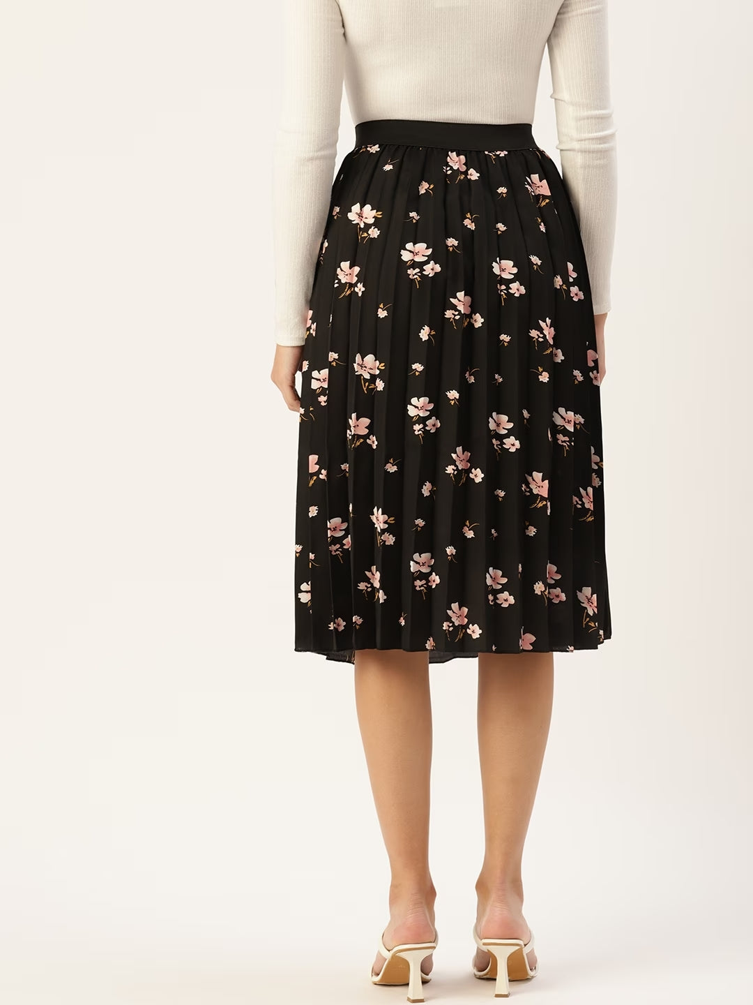Women Floral Print Flared Pleated A-Line Midi Skirt