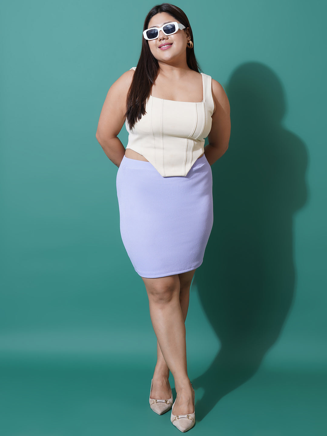 Women Plus Size Lavender Straight Knee Length Skirt