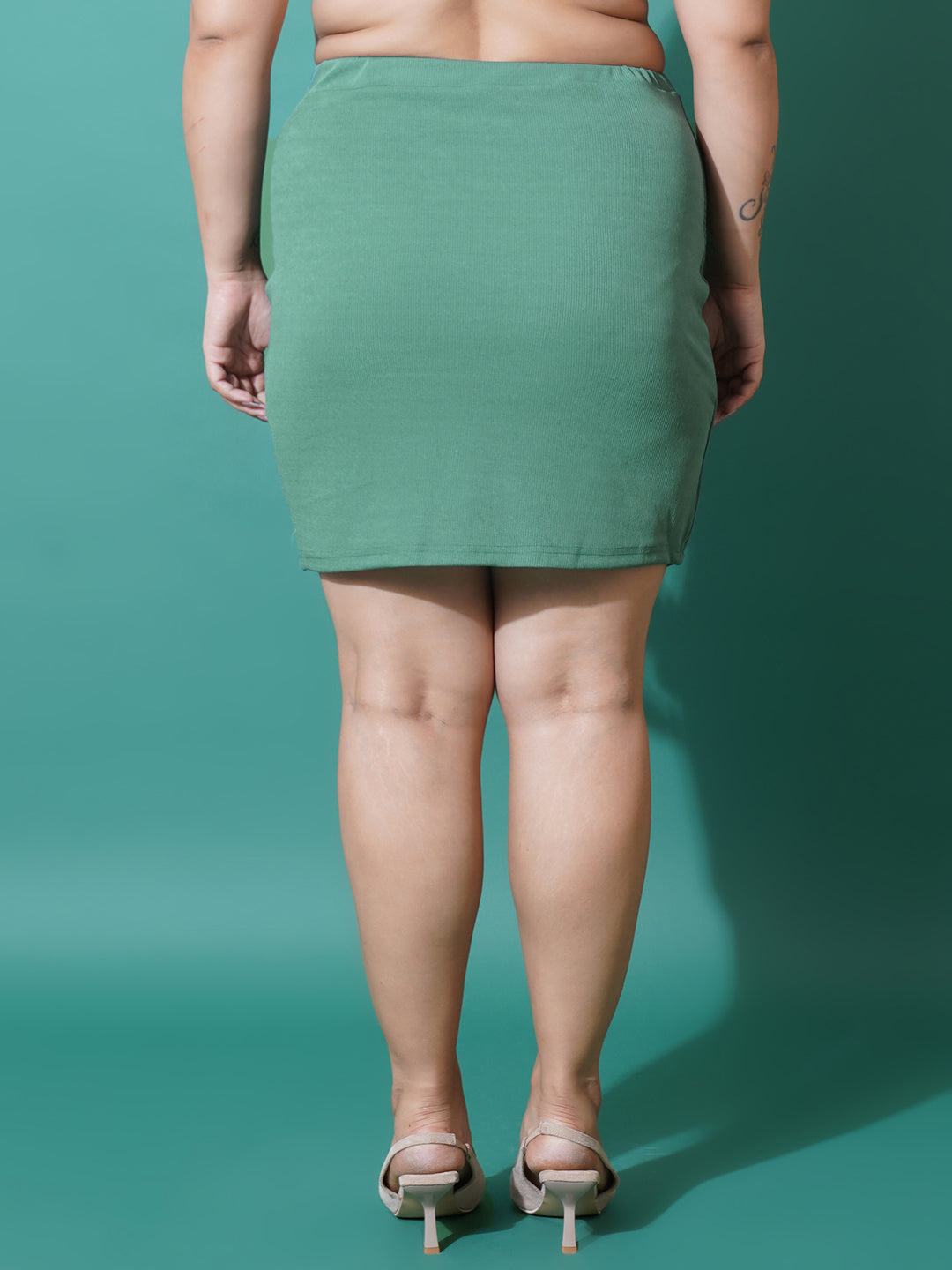 Women Plus Size Sea Green Straight Knee Length Skirt