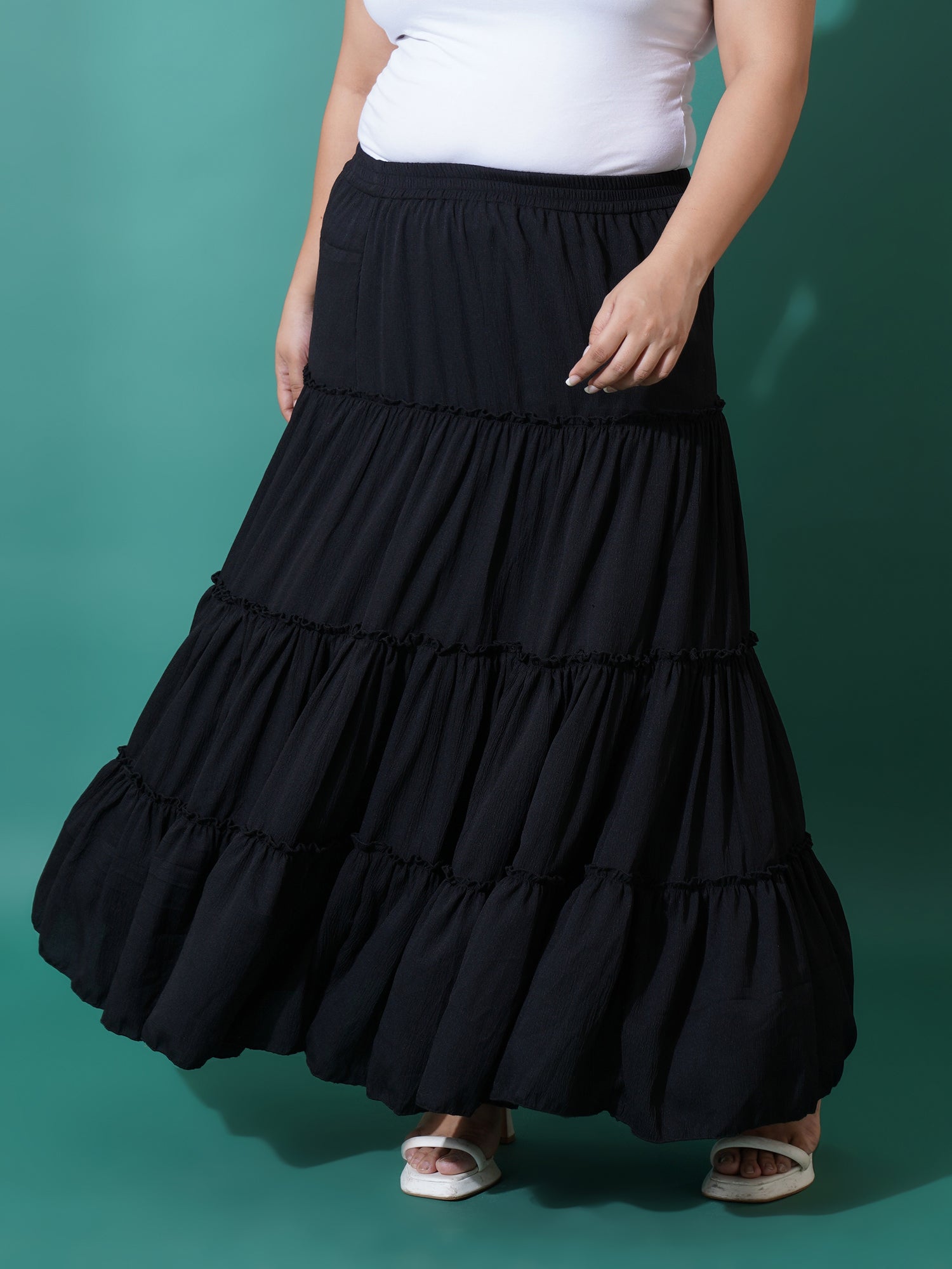 Women Plus Size Tiered Maxi Skirt