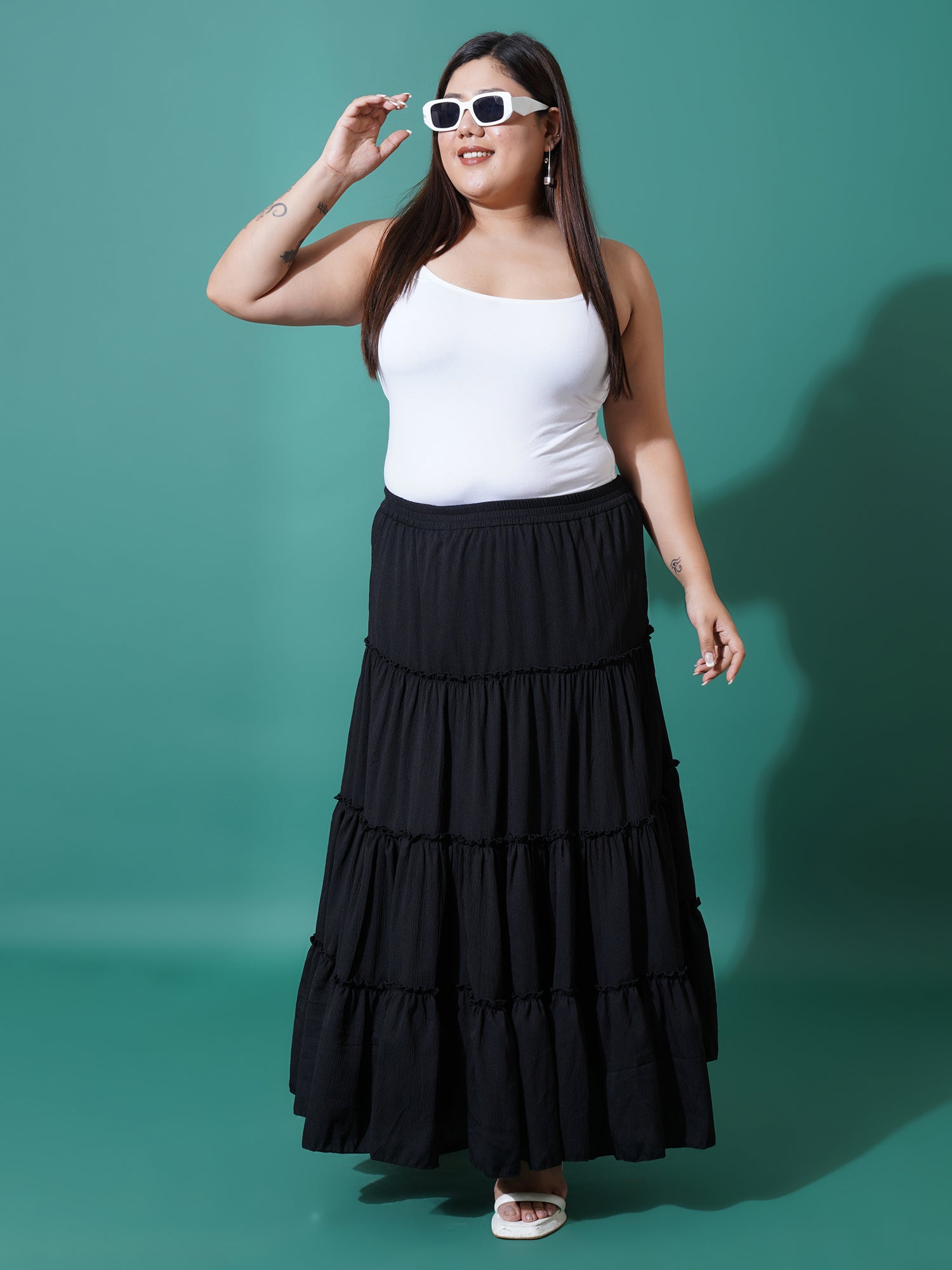 Women Plus Size Tiered Maxi Skirt