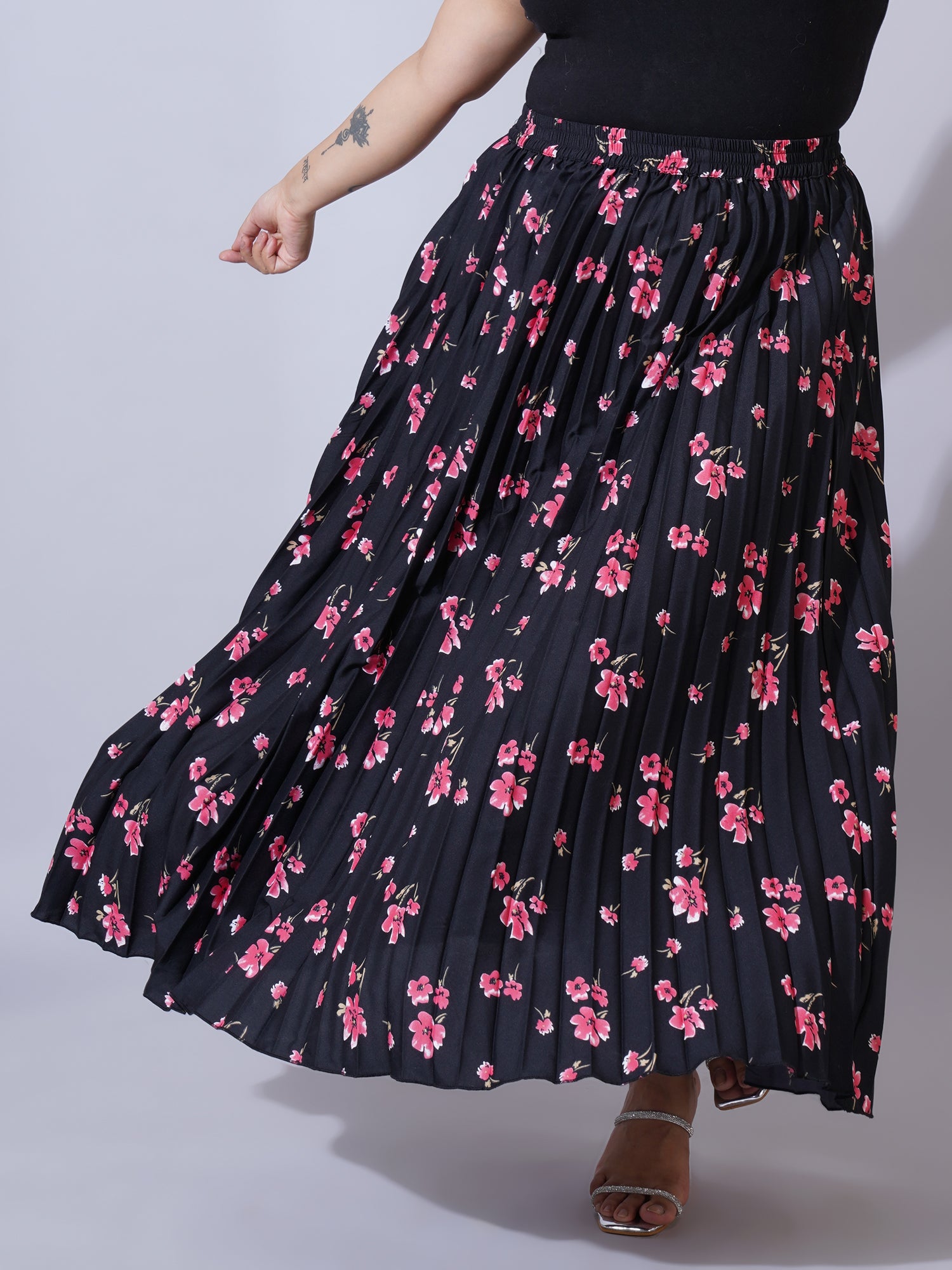 Women Plus Size Printed Flared Maxi Skirts