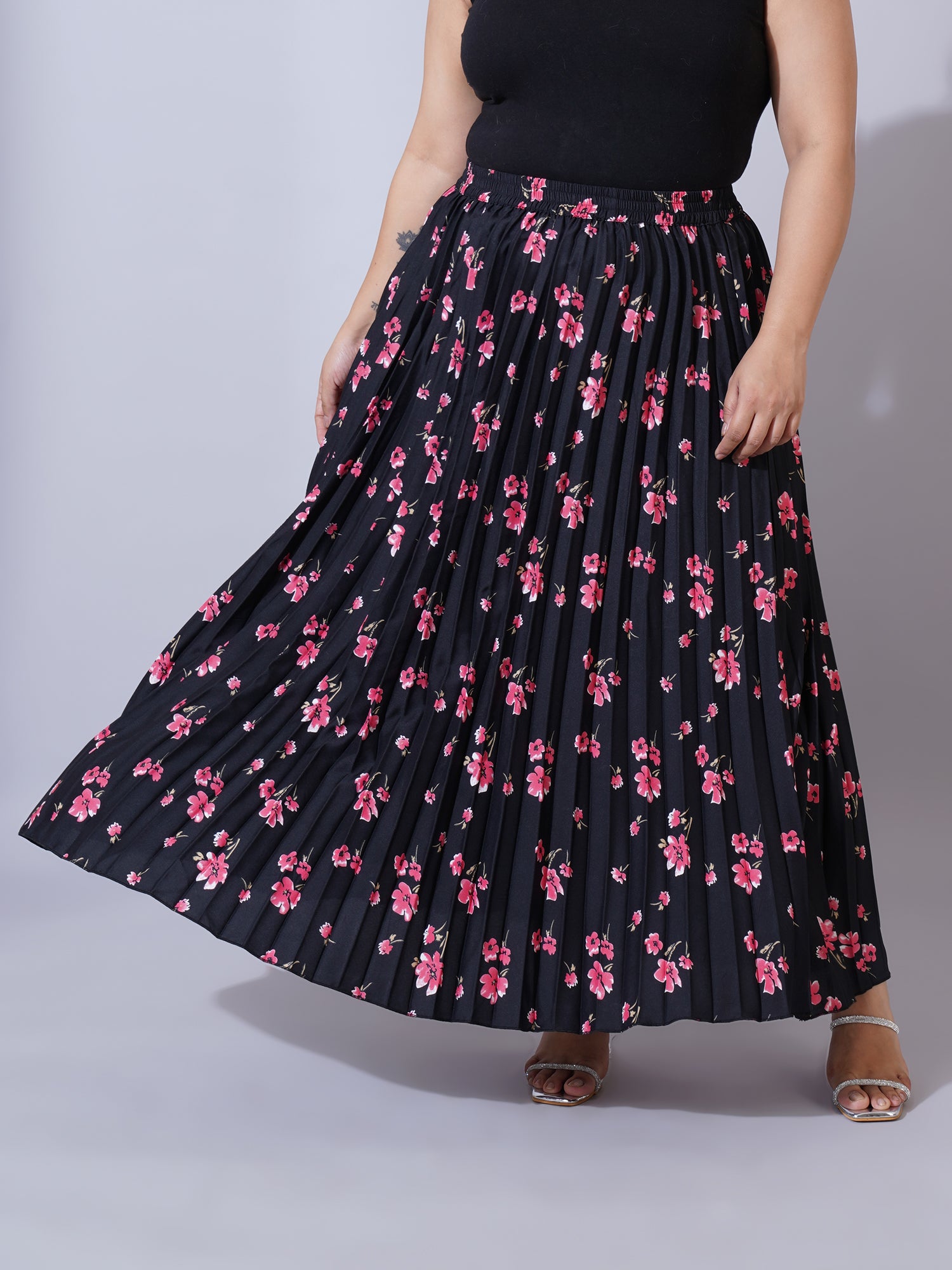 Women Plus Size Printed Flared Maxi Skirts