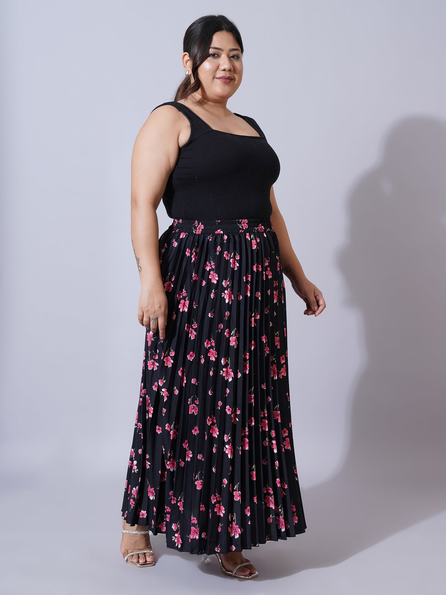 Women Plus Size Printed Flared Maxi Skirts