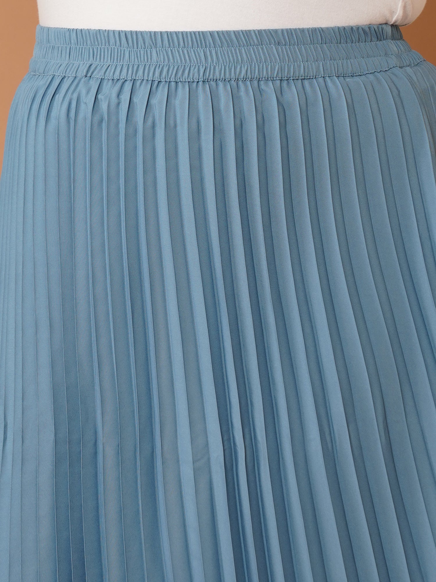 U&F Beyond Blue Crepe Pleated Maxi Skirt with Elastic Waistband