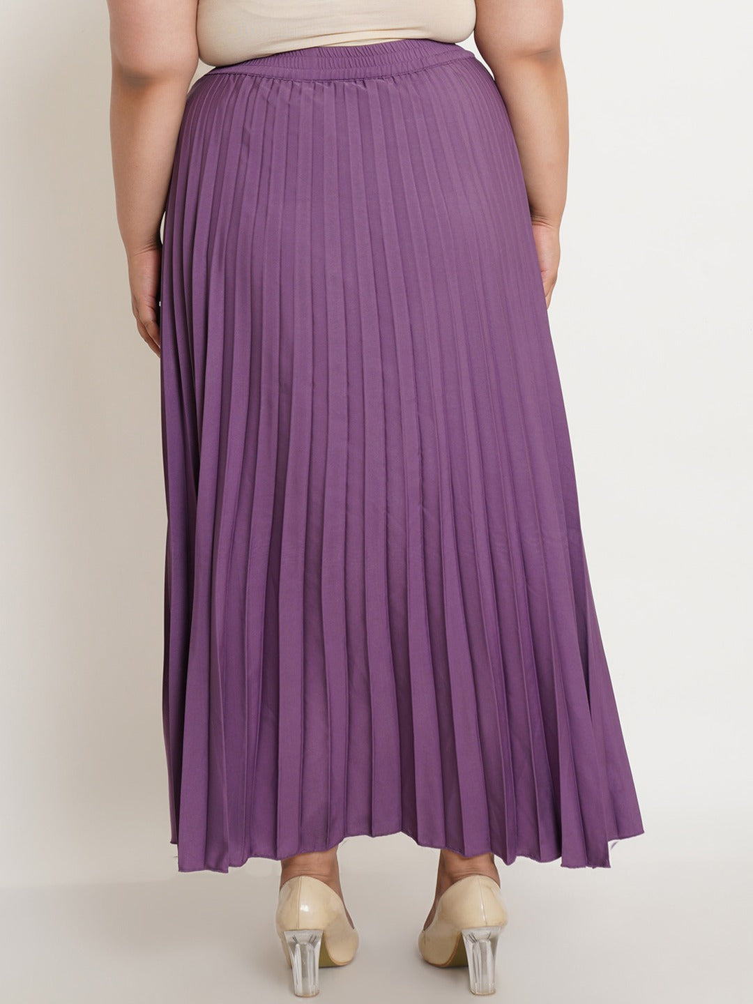 Women Plus Size Purple Solid Pleated Maxi Skirt