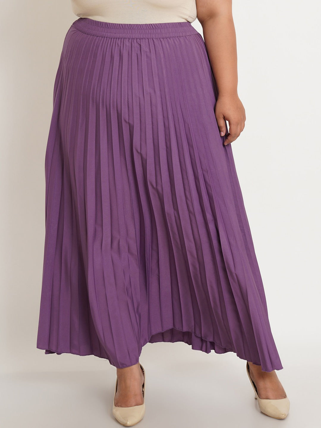 Women Plus Size Purple Solid Pleated Maxi Skirt