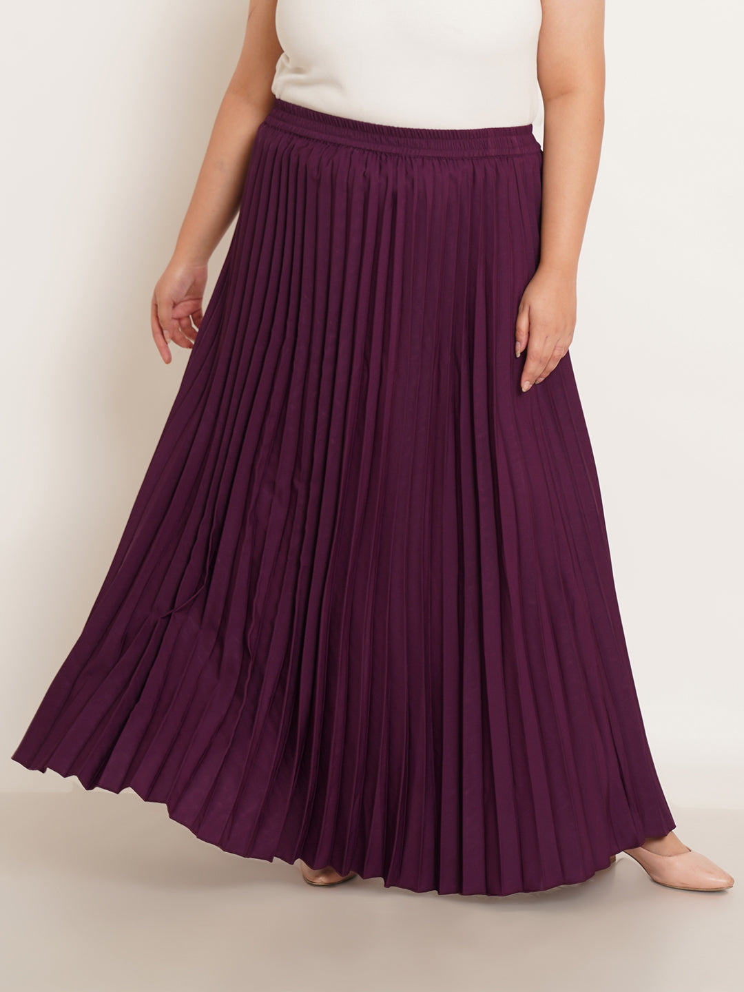 Women Plus Size Accordion Pleats Flared Maxi Skirt