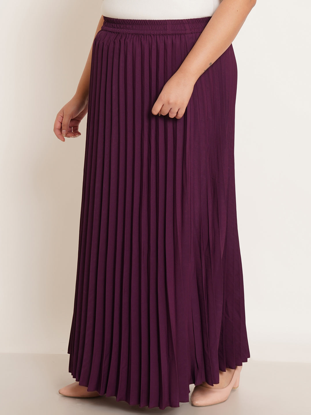 Women Plus Size Accordion Pleats Flared Maxi Skirt