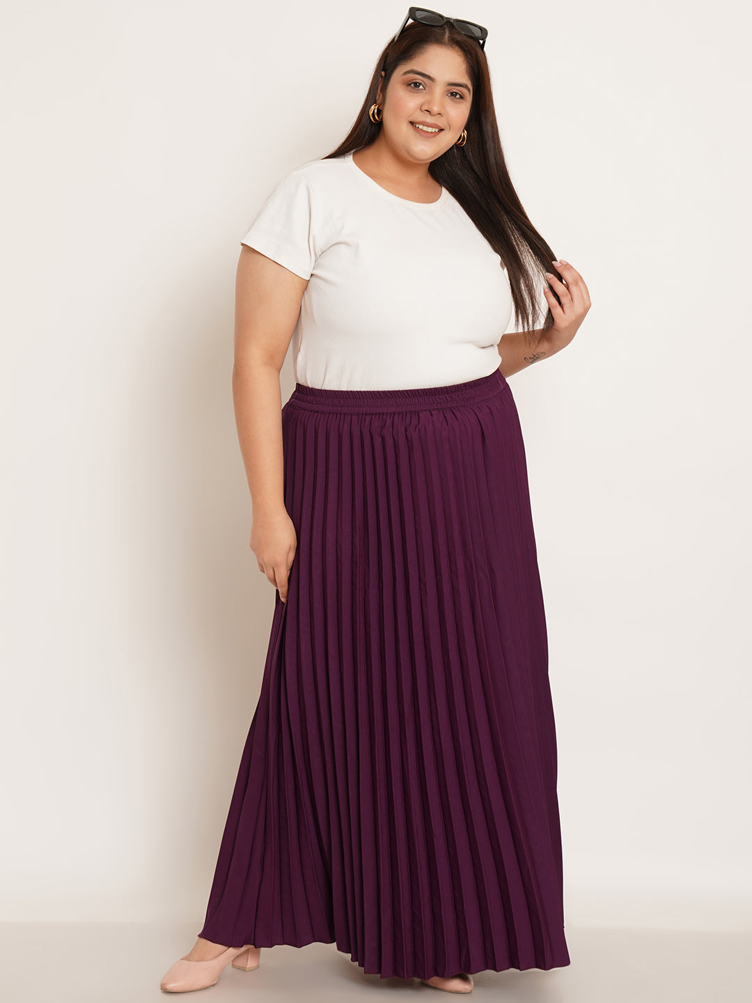 Women Plus Size Accordion Pleats Flared Maxi Skirt