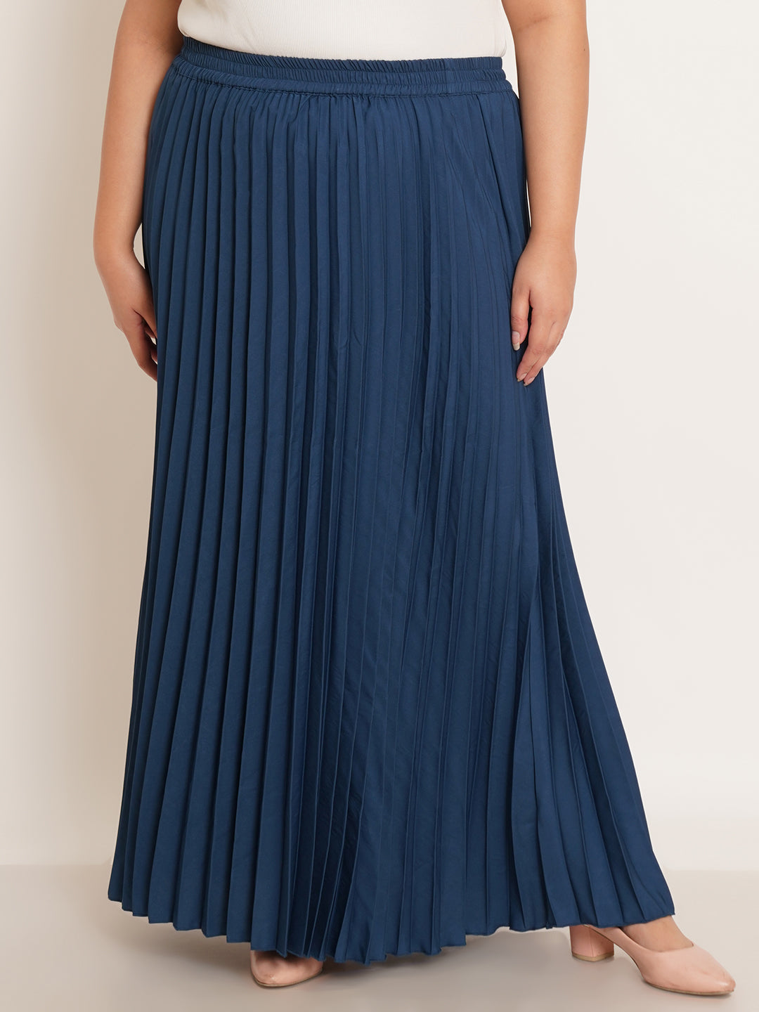 Women Plus Size Accordion Pleats Flared Maxi Skirt