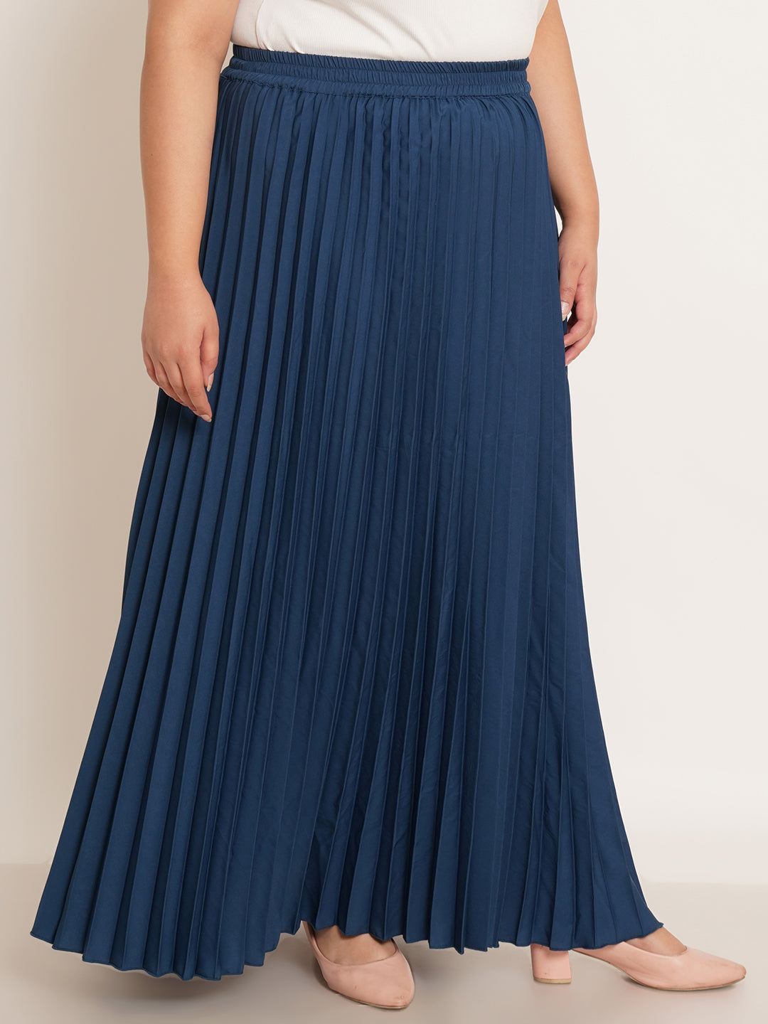 Women Plus Size Accordion Pleats Flared Maxi Skirt
