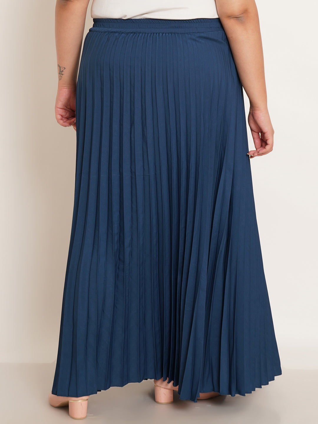 Women Plus Size Accordion Pleats Flared Maxi Skirt