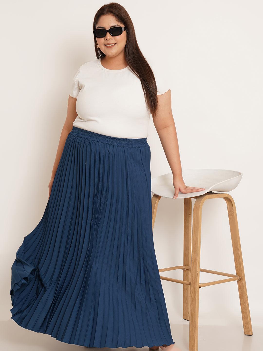 Women Plus Size Accordion Pleats Flared Maxi Skirt