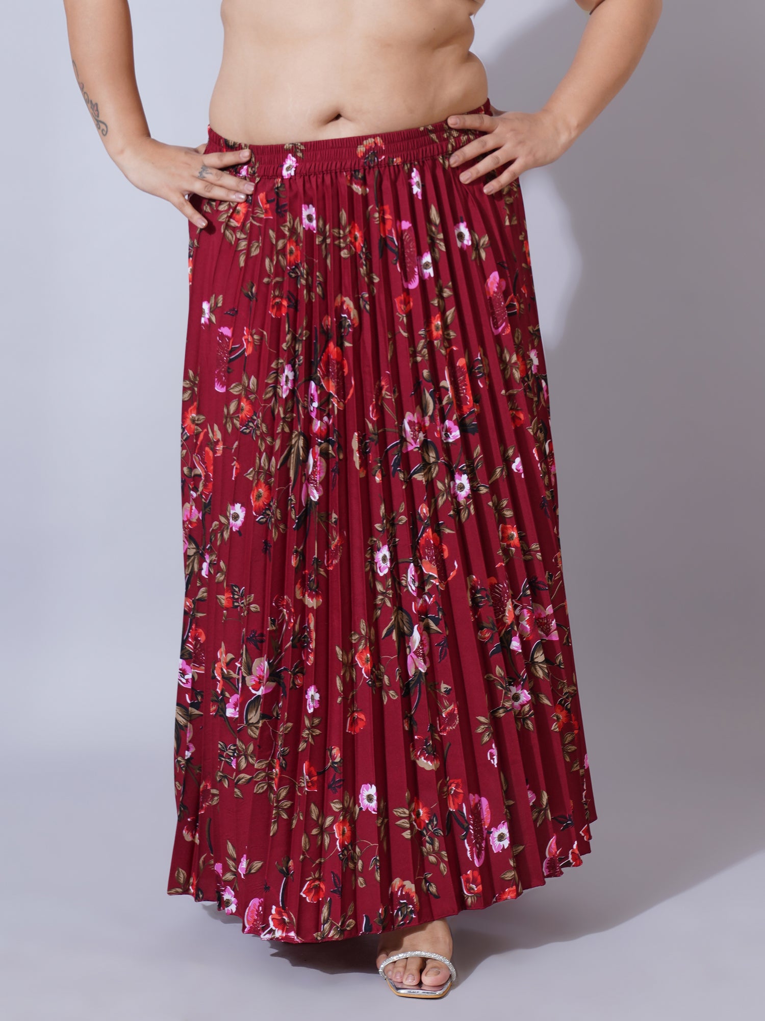 Women Plus Size Printed Flared Maxi Skirt