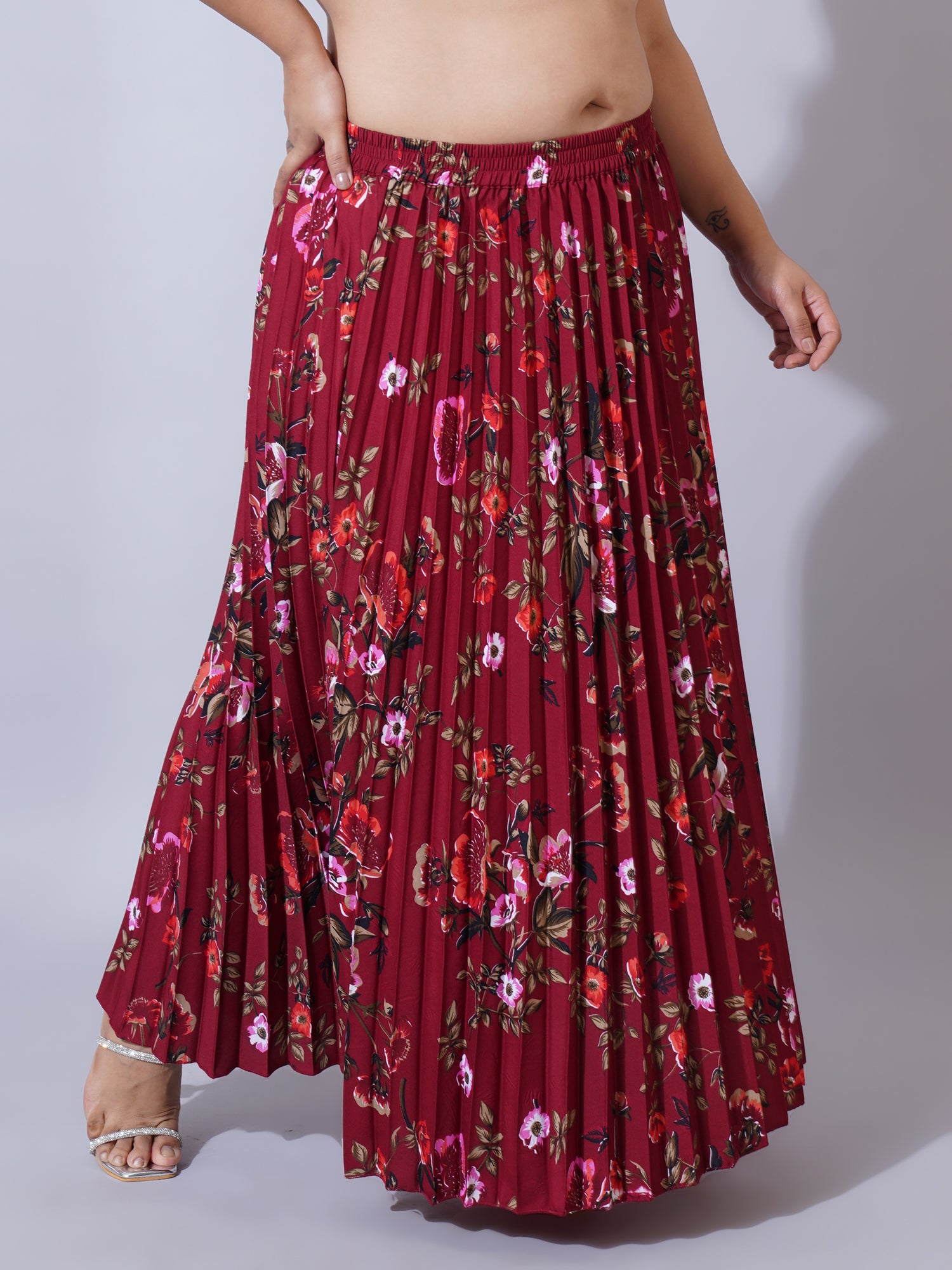 Women Plus Size Printed Flared Maxi Skirt