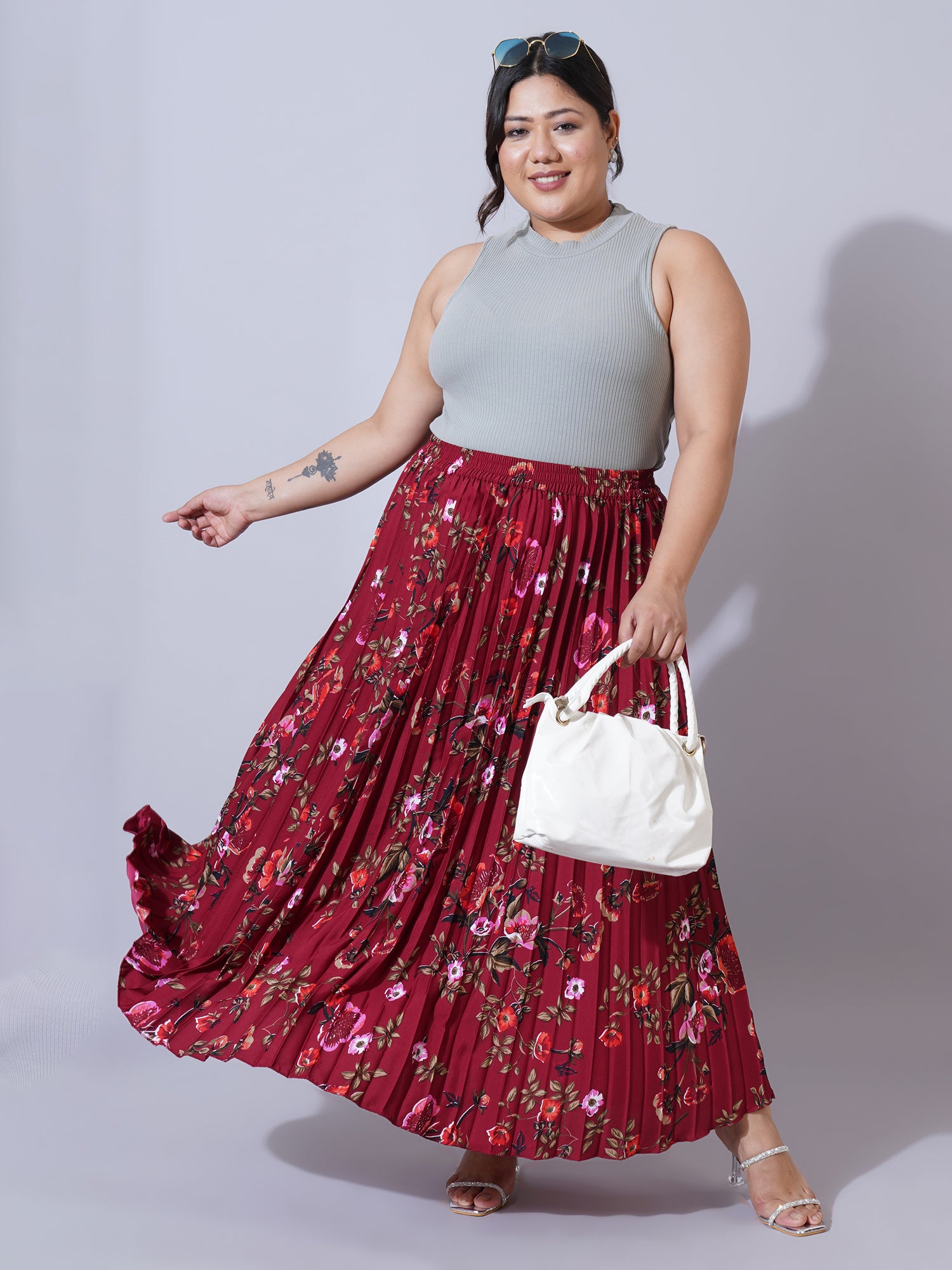 Women Plus Size Printed Flared Maxi Skirt