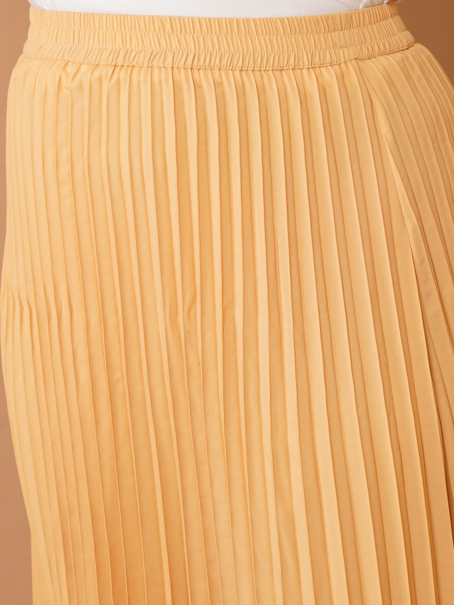 U&F Beyond Beige Crepe Pleated Maxi Skirt with Elastic Waistband