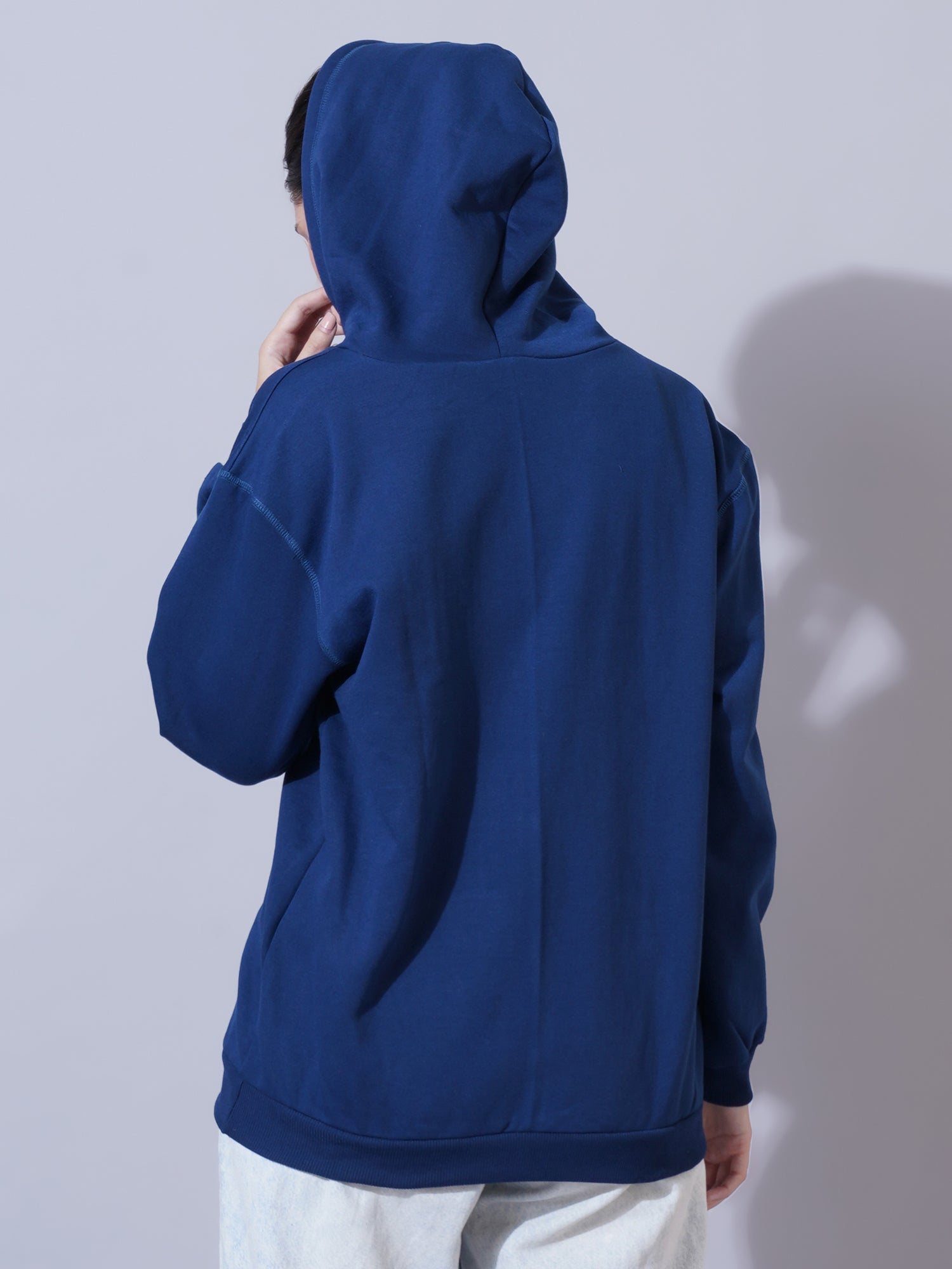 Women Navy Blue Hooded Sweatshirt