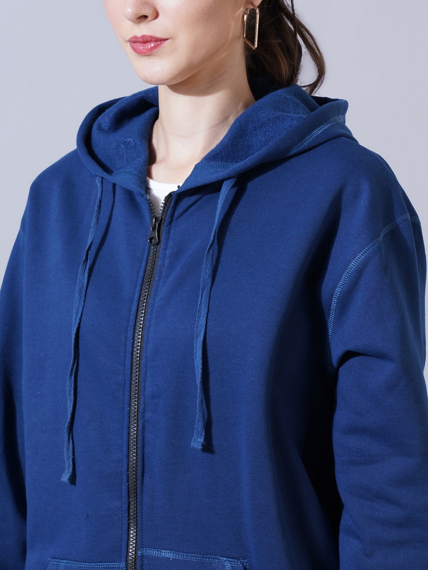 Women Navy Blue Hooded Sweatshirt