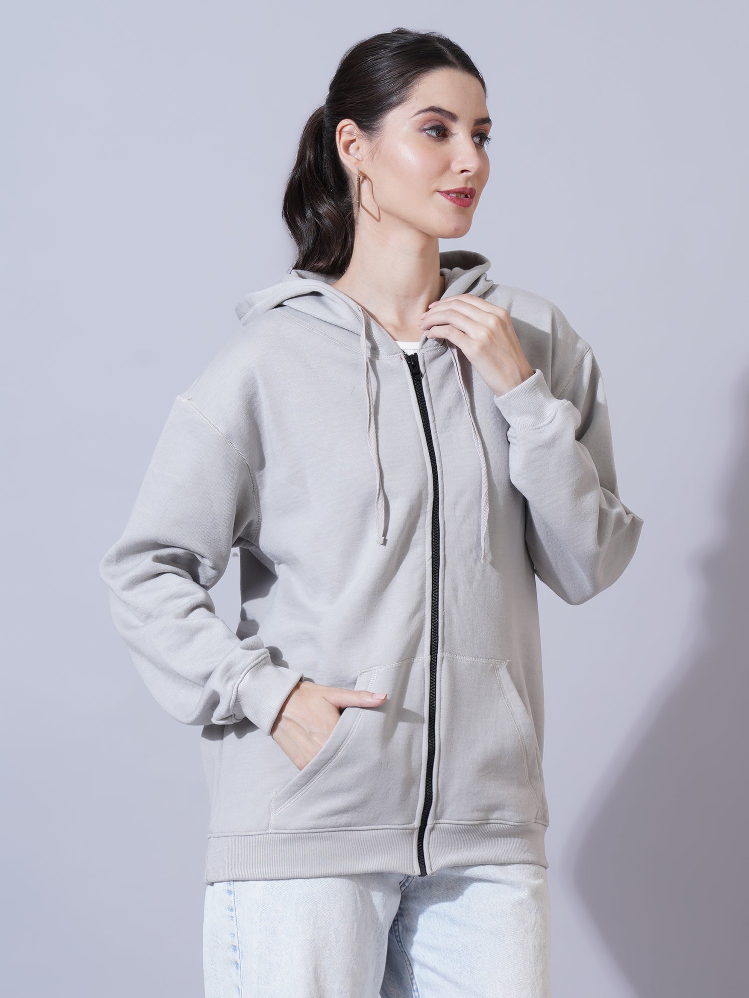 Women Grey Hooded Sweatshirt