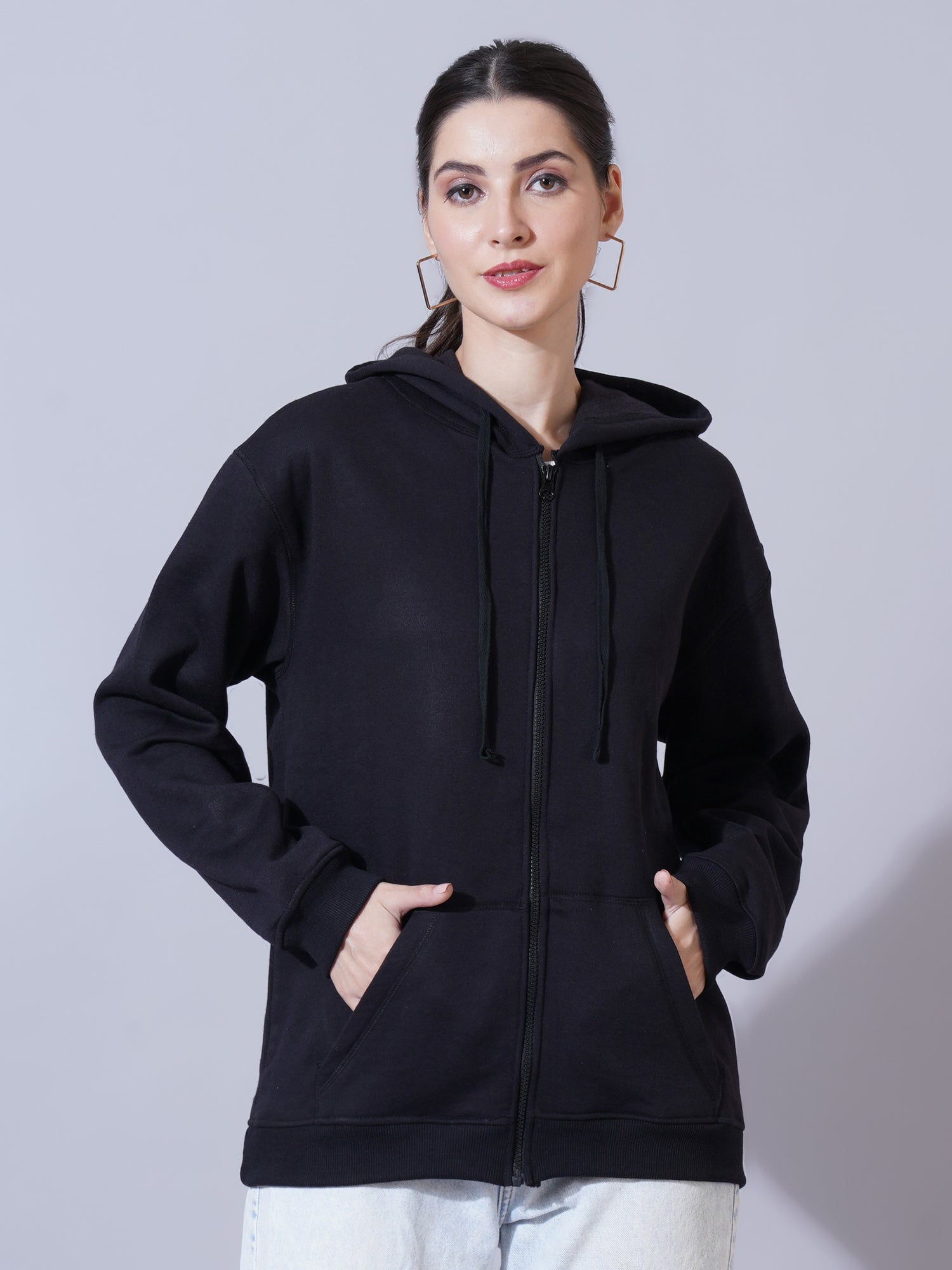 Women Black Hooded Sweatshirt