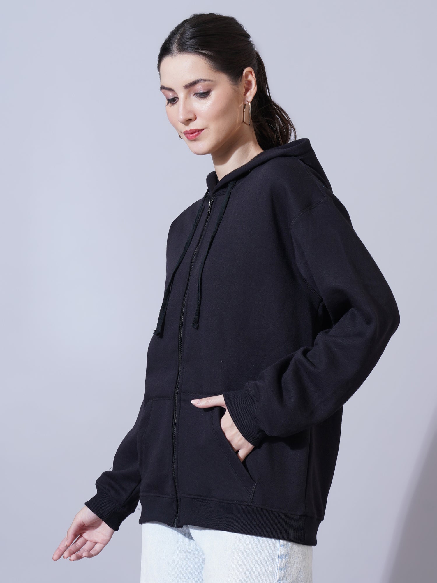 Women Black Hooded Sweatshirt
