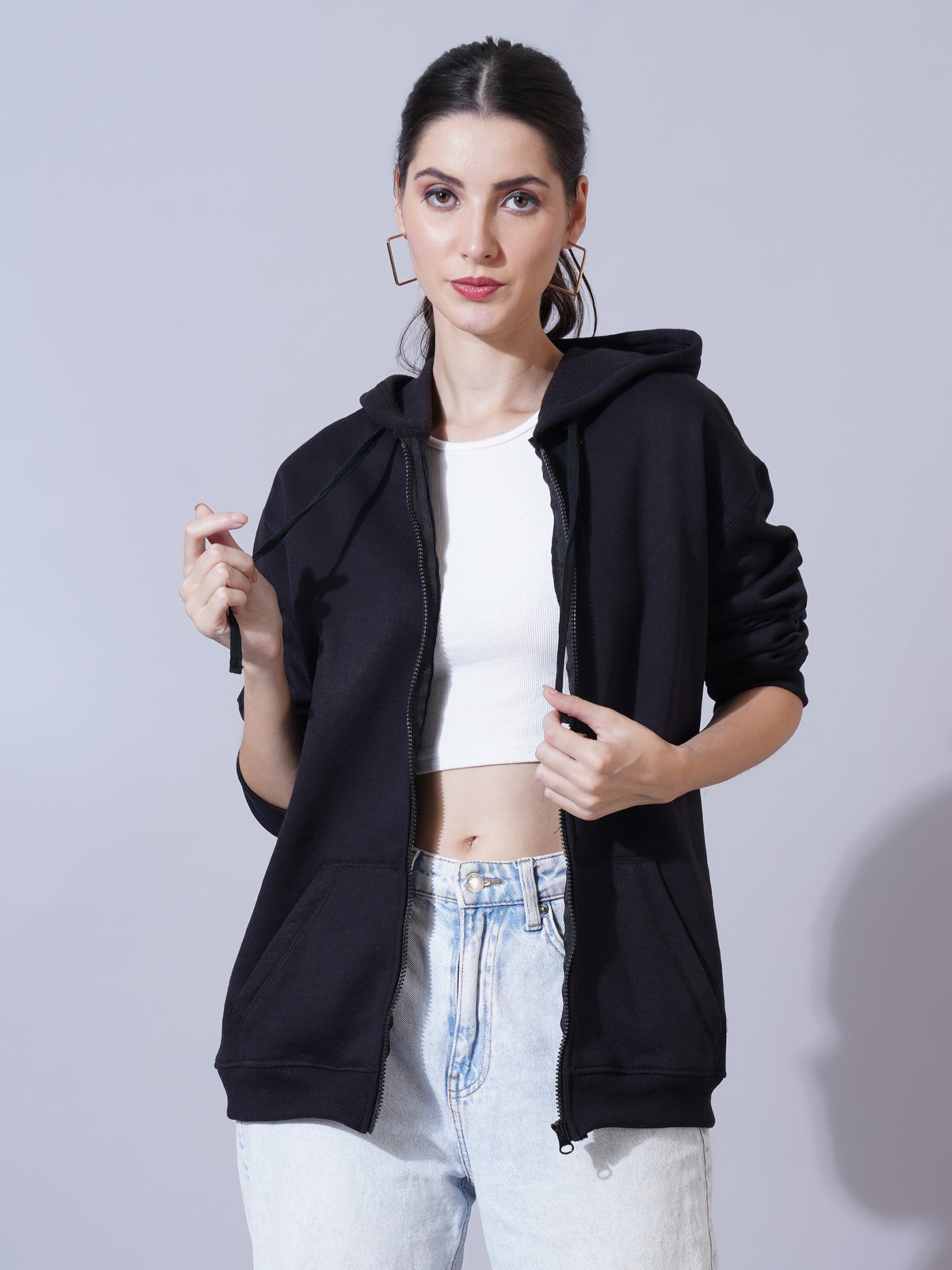 Women Black Hooded Sweatshirt
