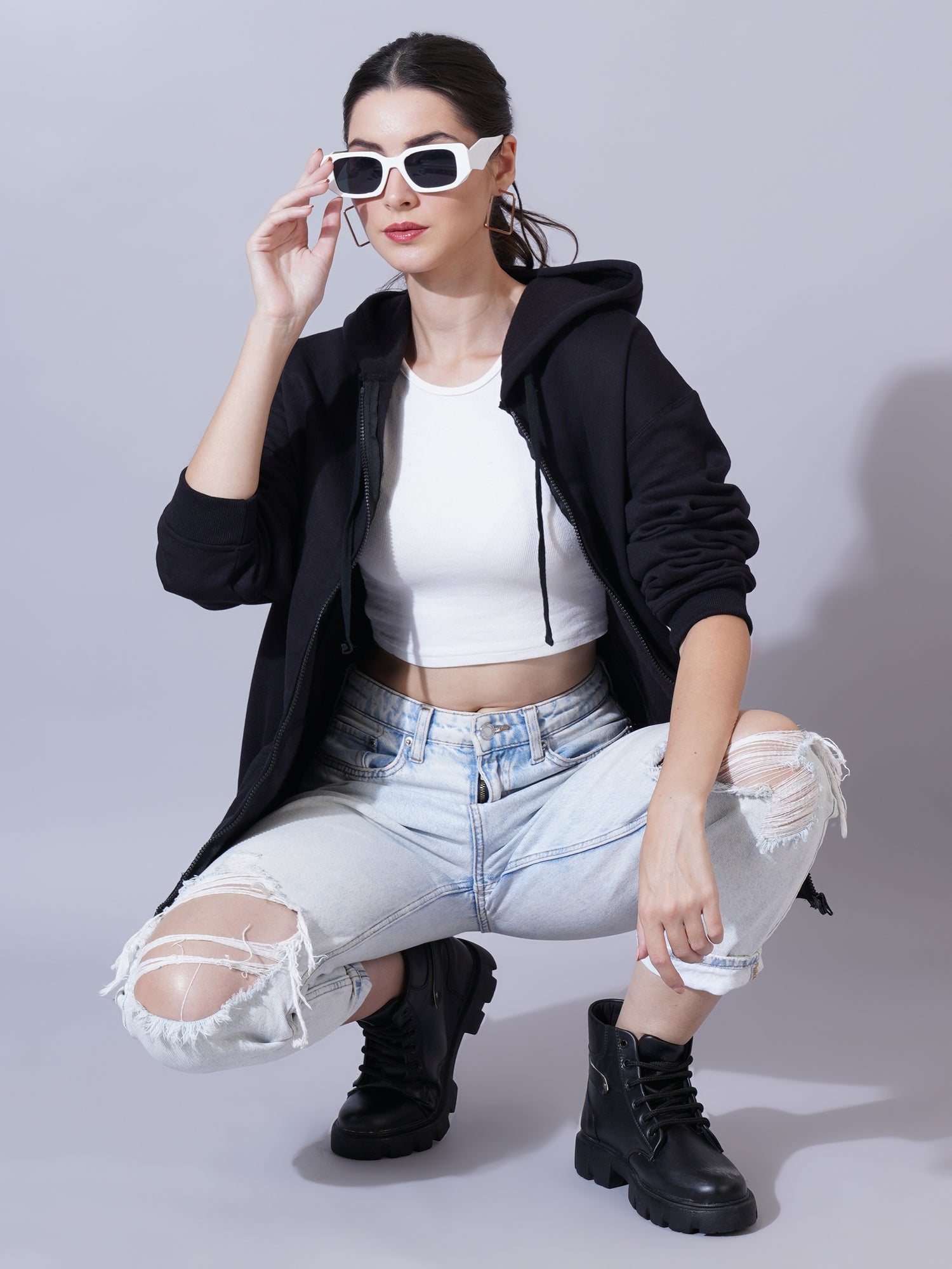 Women Black Hooded Sweatshirt