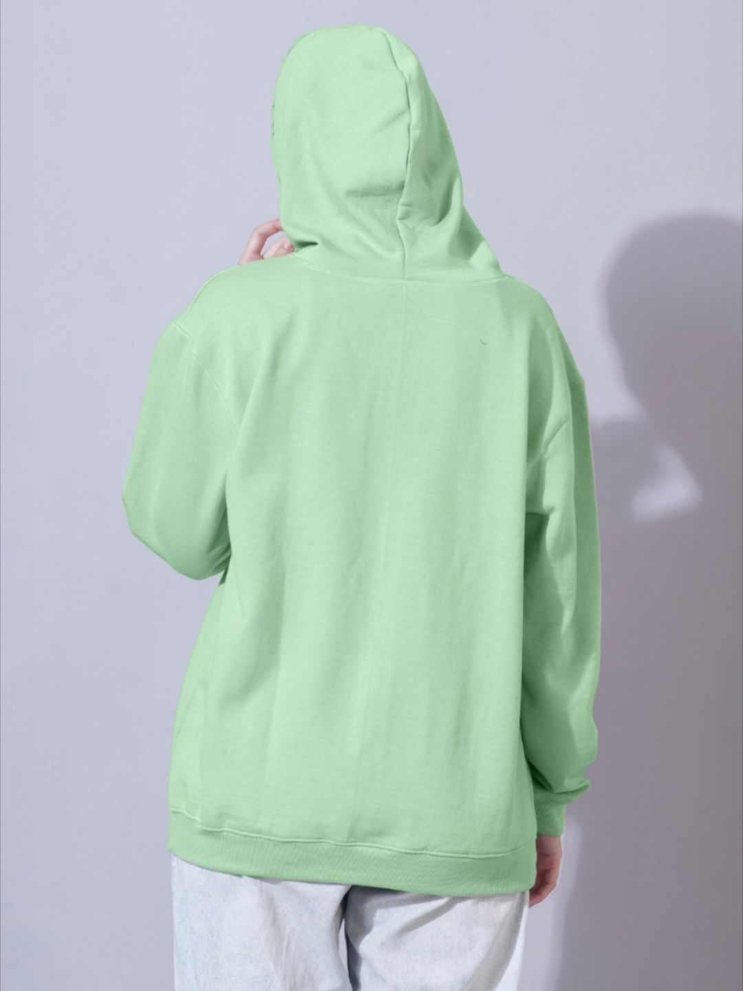 Women Sea Green Cotton Solid Hooded Sweatshirt