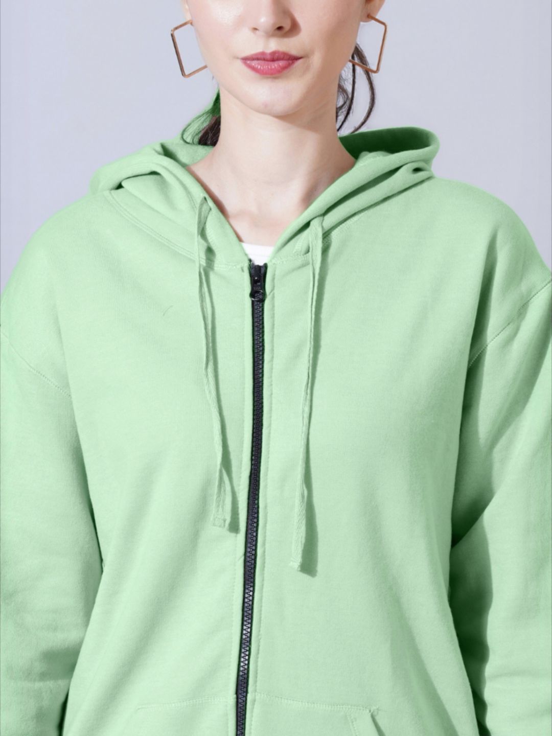 Women Sea Green Cotton Solid Hooded Sweatshirt