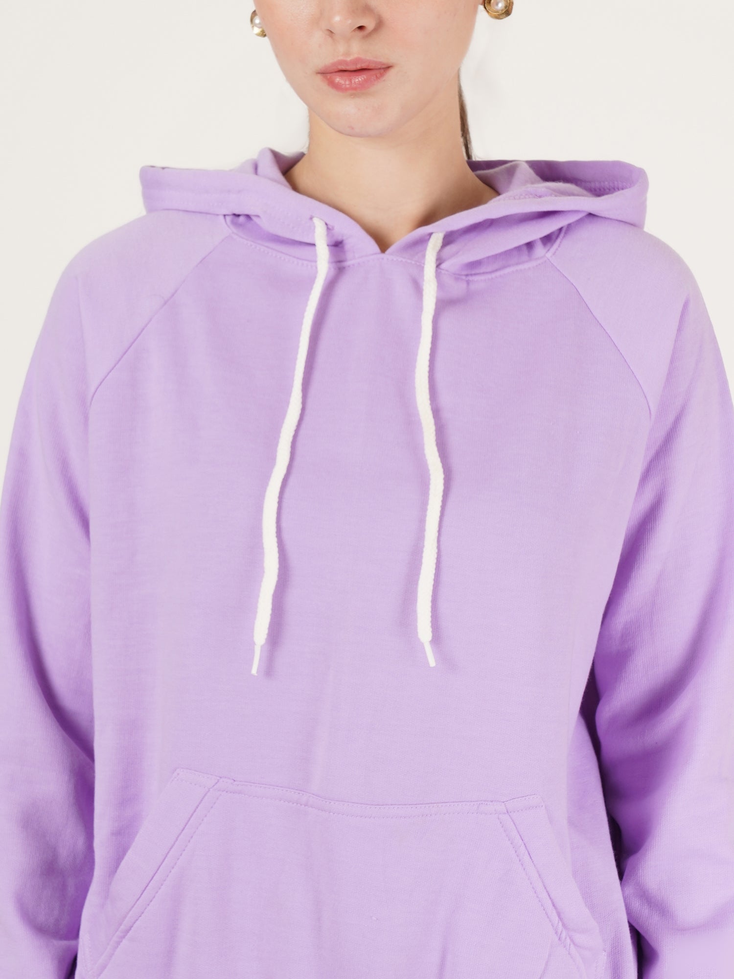 Women Purple Cotton Hooded Long Sleeves Pullover Sweatshirt